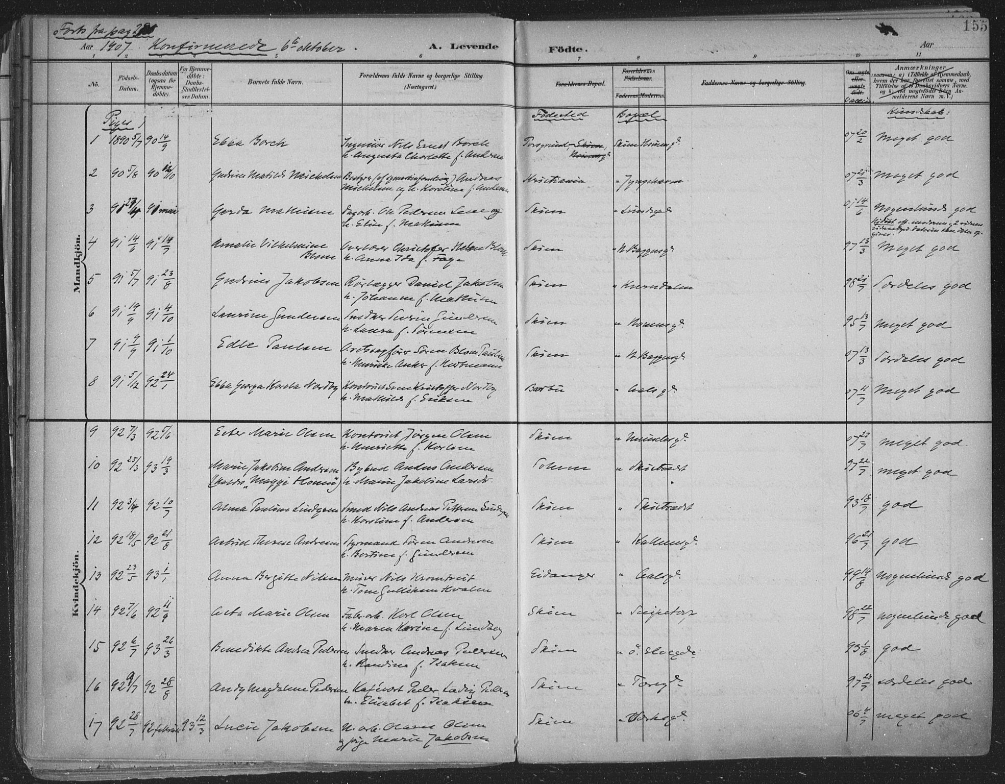 Skien kirkebøker, SAKO/A-302/F/Fa/L0011: Parish register (official) no. 11, 1900-1907, p. 155