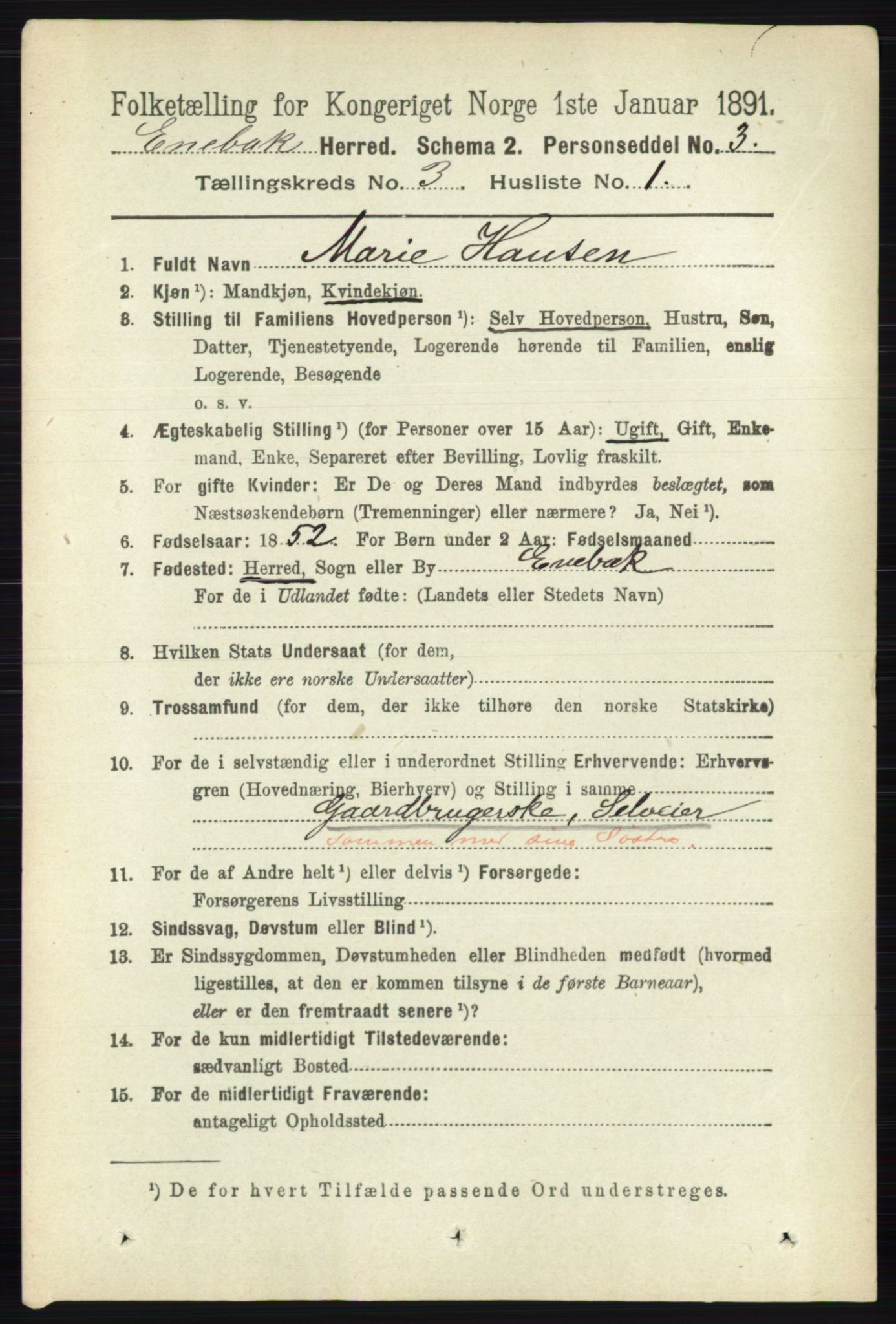RA, 1891 census for 0229 Enebakk, 1891, p. 1122