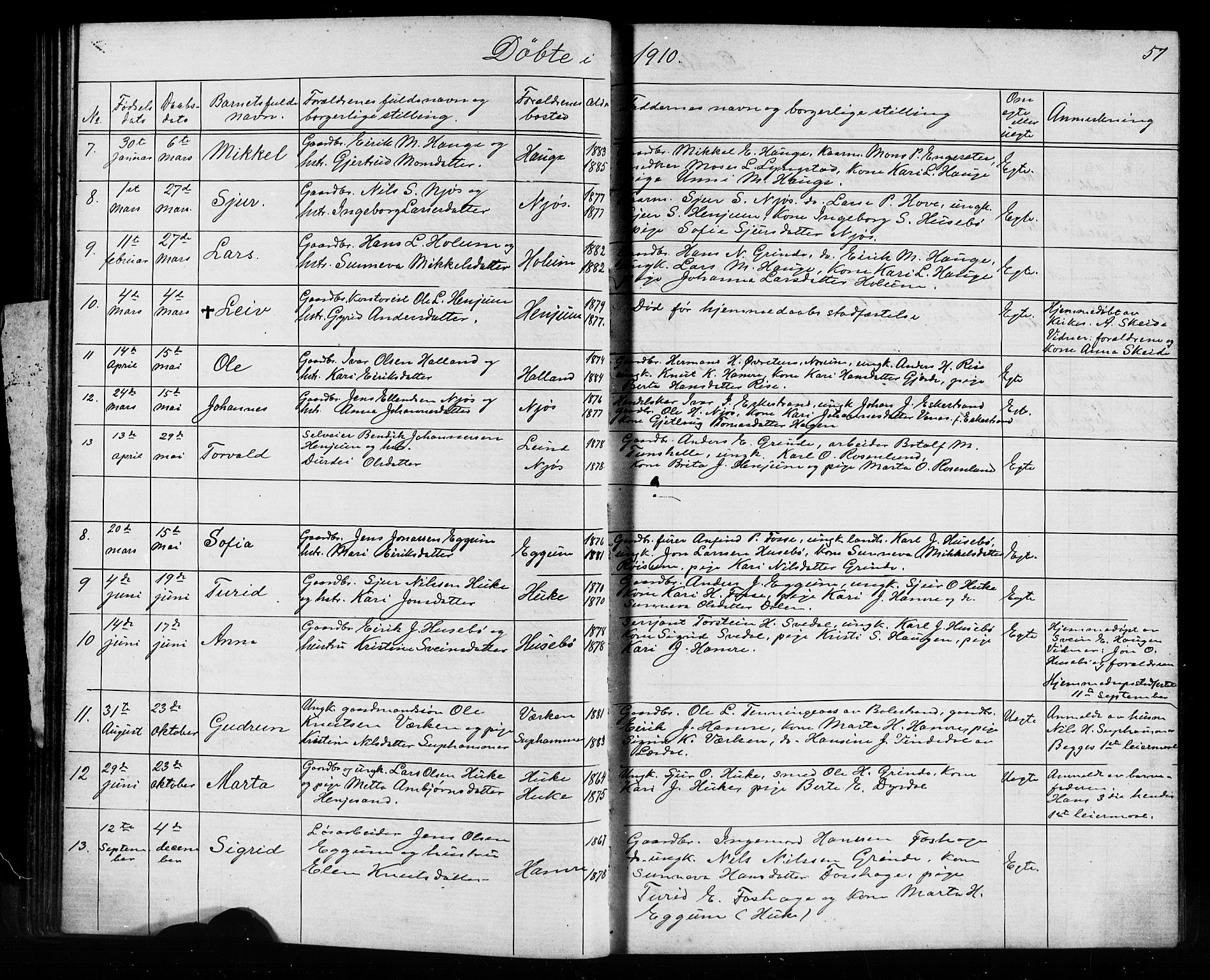 Leikanger sokneprestembete, SAB/A-81001: Parish register (copy) no. A 1, 1873-1916, p. 57