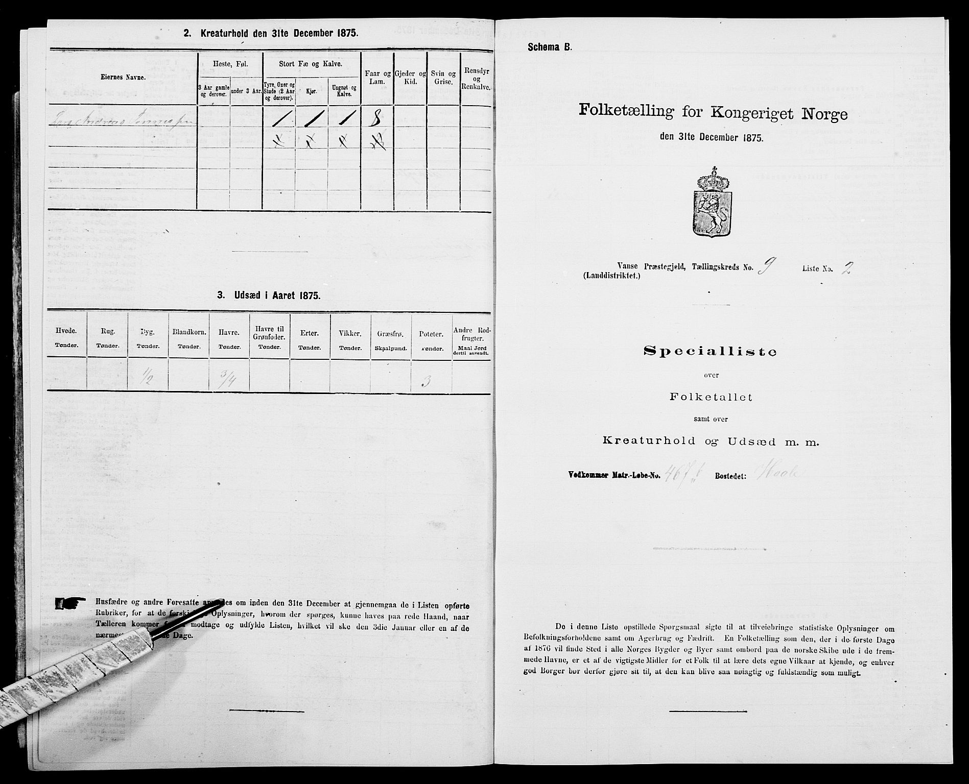 SAK, 1875 census for 1041L Vanse/Vanse og Farsund, 1875, p. 1773