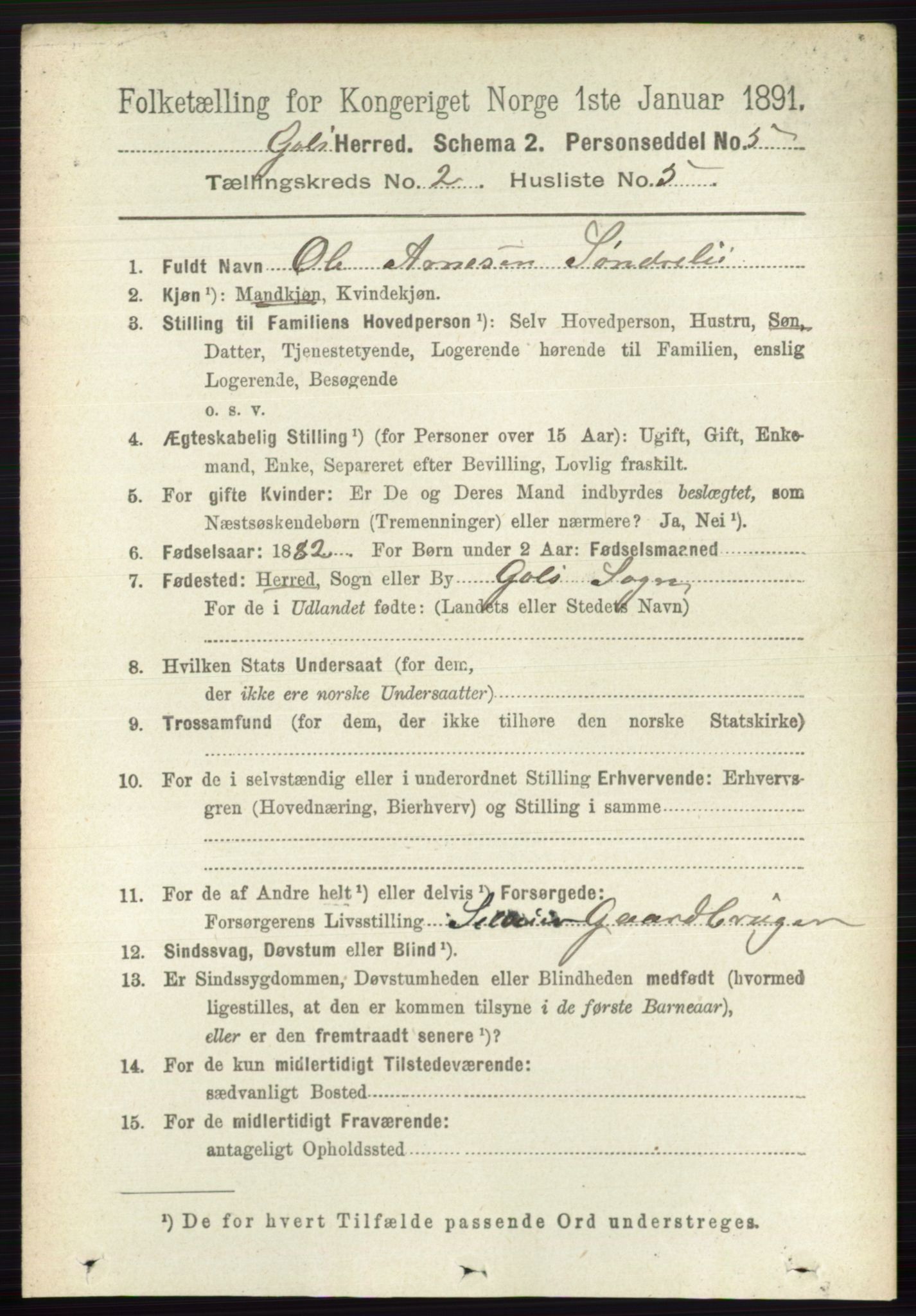 RA, 1891 census for 0617 Gol og Hemsedal, 1891, p. 740