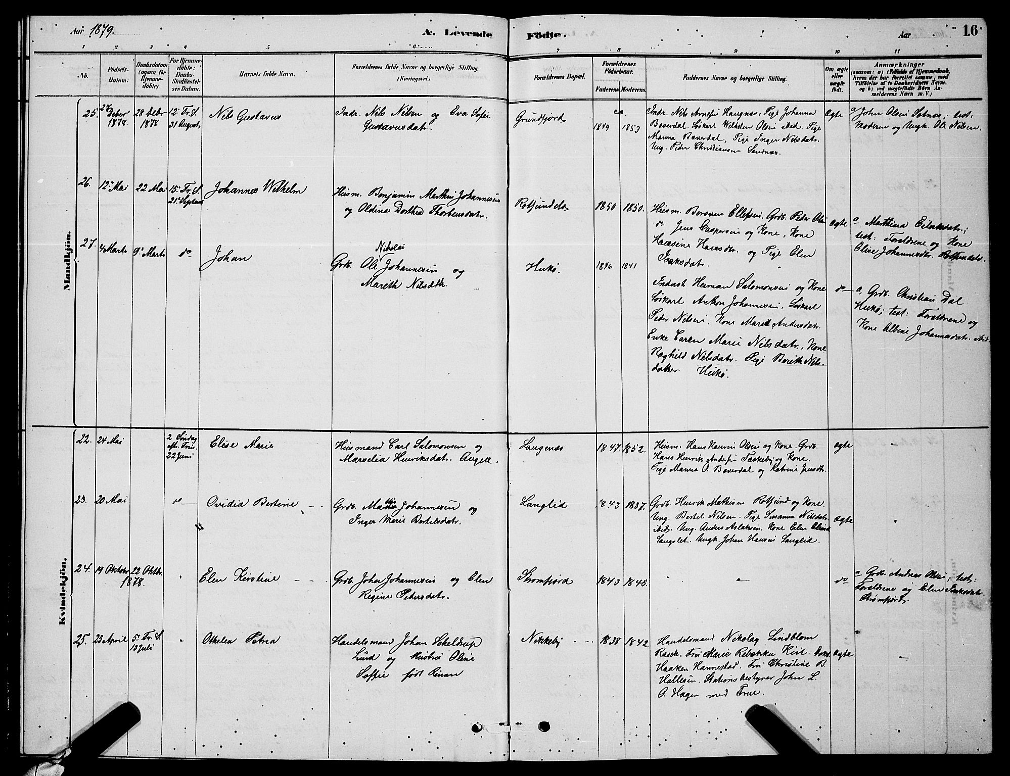 Skjervøy sokneprestkontor, AV/SATØ-S-1300/H/Ha/Hab/L0006klokker: Parish register (copy) no. 6, 1878-1888, p. 16