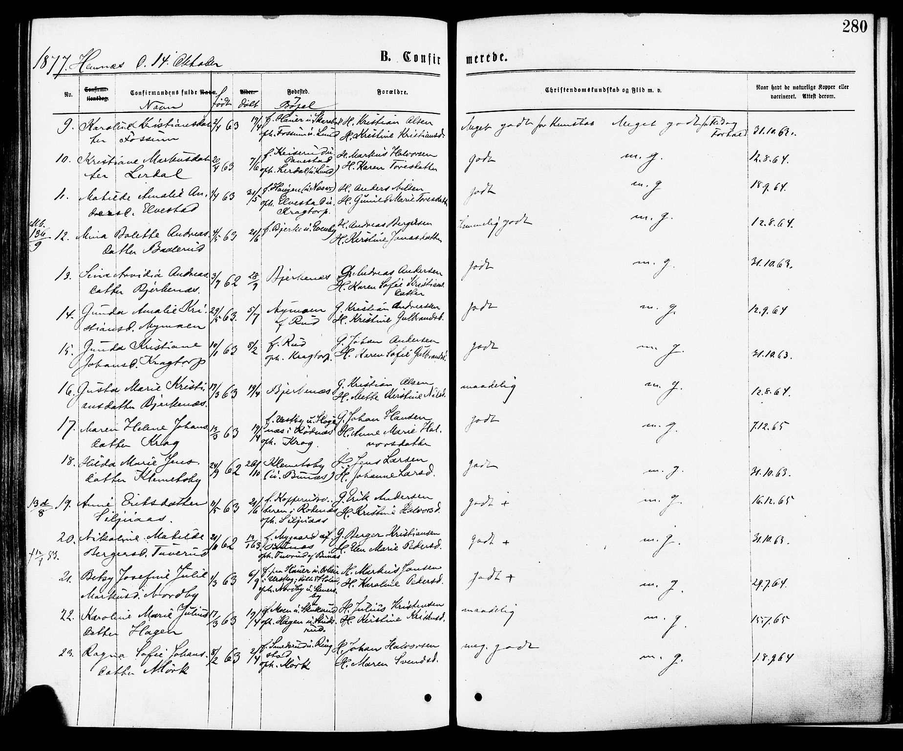 Høland prestekontor Kirkebøker, SAO/A-10346a/F/Fa/L0012.a: Parish register (official) no. I 12A, 1869-1879, p. 280