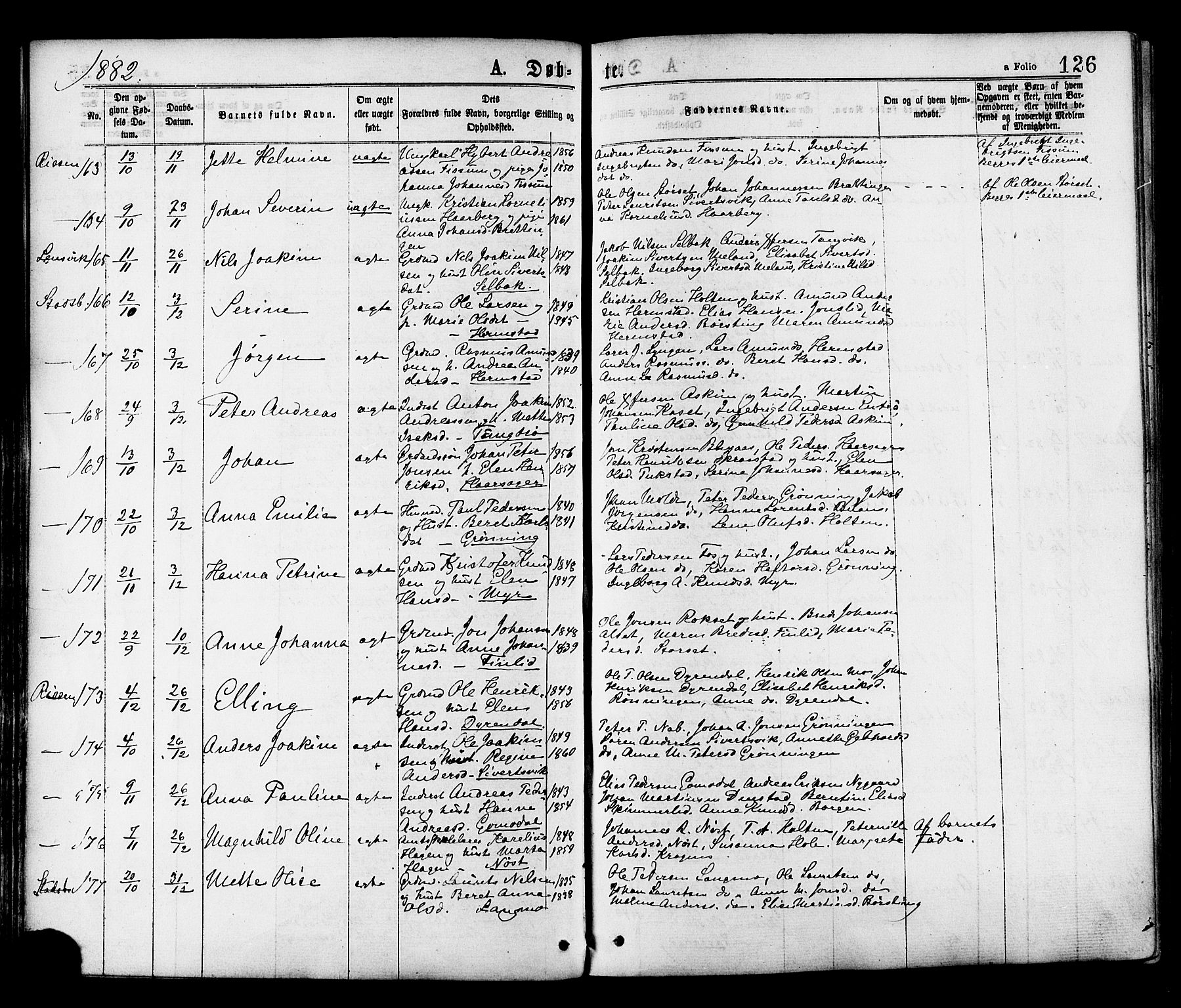 Ministerialprotokoller, klokkerbøker og fødselsregistre - Sør-Trøndelag, AV/SAT-A-1456/646/L0613: Parish register (official) no. 646A11, 1870-1884, p. 126