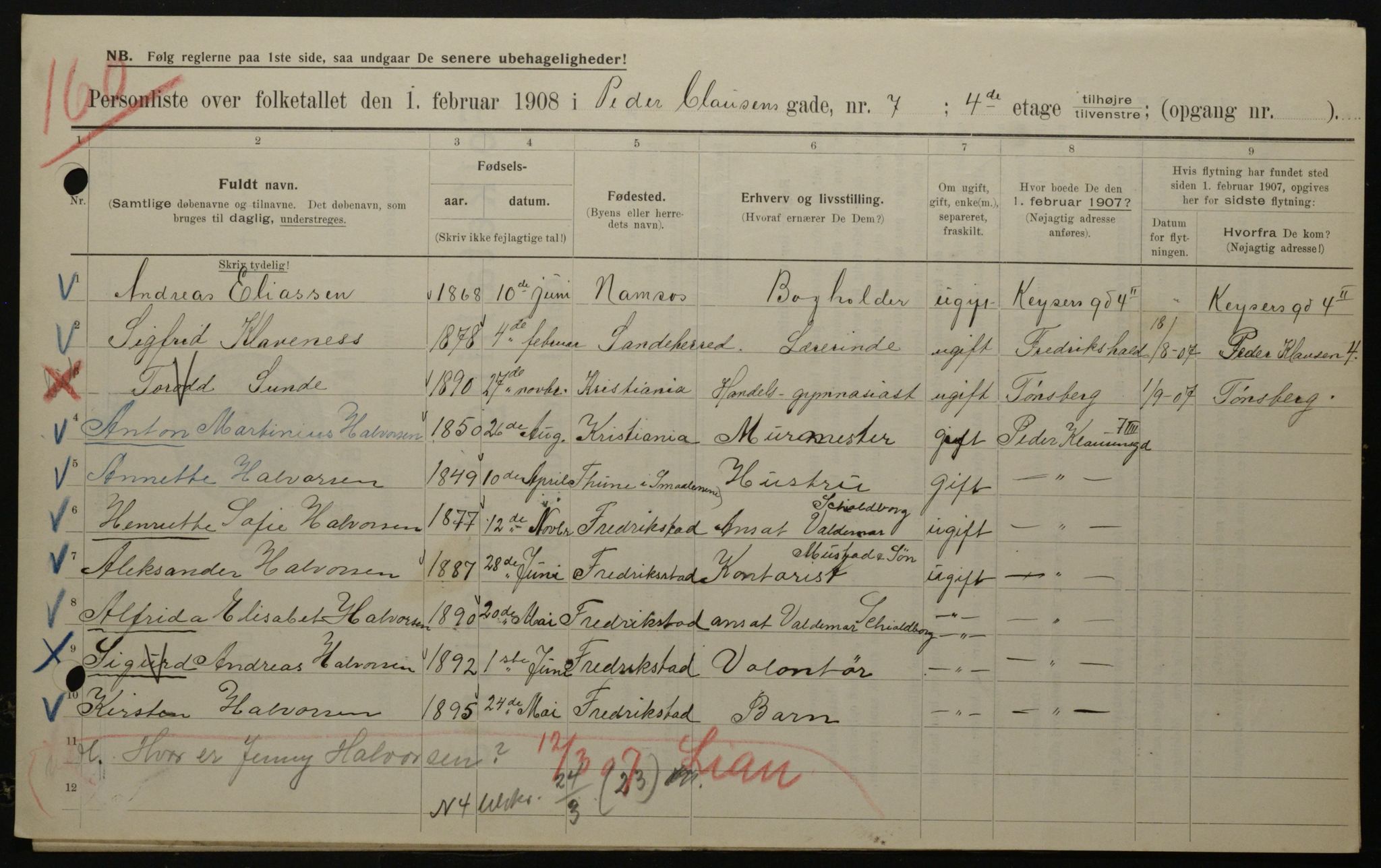 OBA, Municipal Census 1908 for Kristiania, 1908, p. 70622