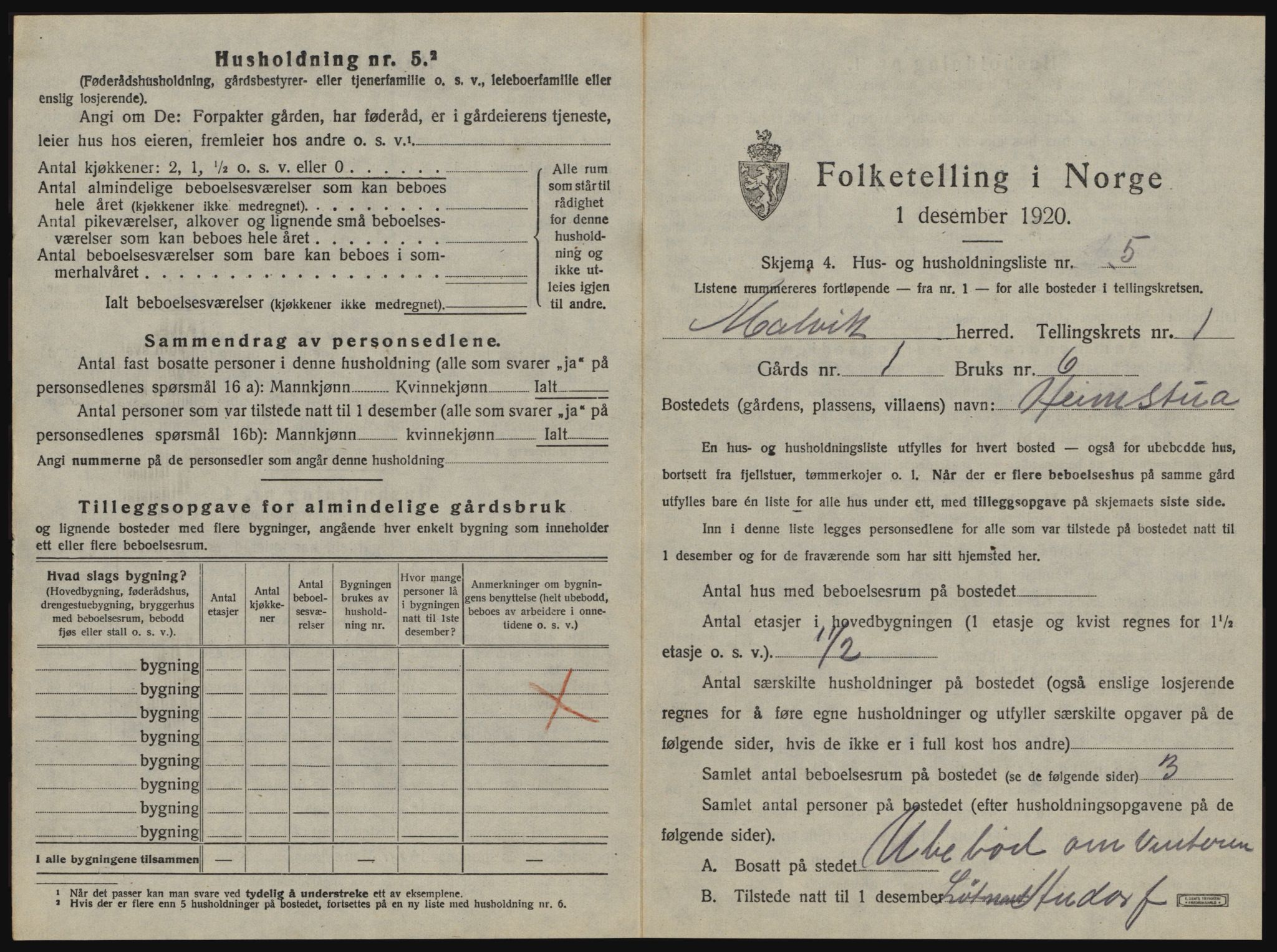 SAT, 1920 census for Malvik, 1920, p. 52