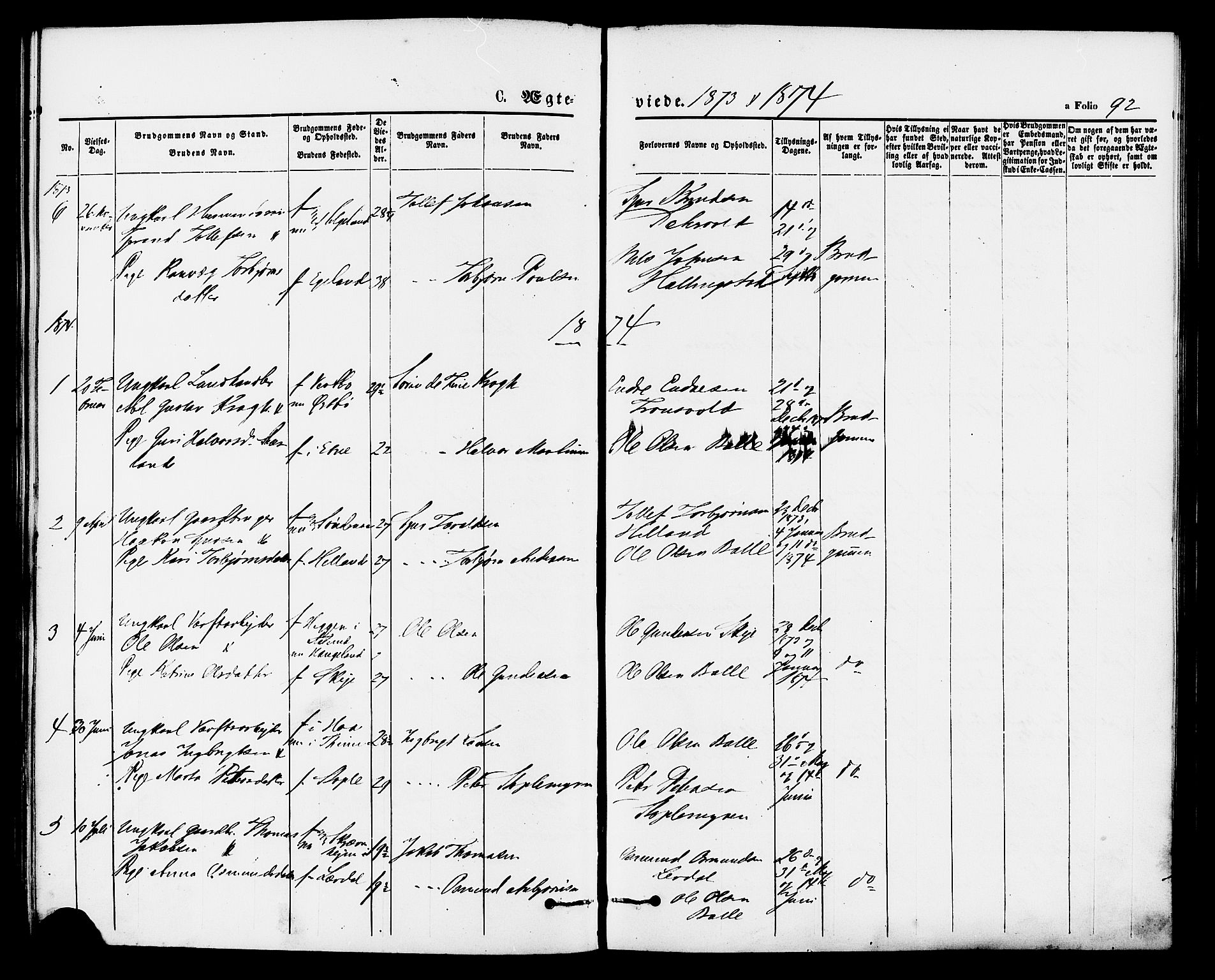 Vikedal sokneprestkontor, AV/SAST-A-101840/01/IV: Parish register (official) no. A 8, 1868-1885, p. 92