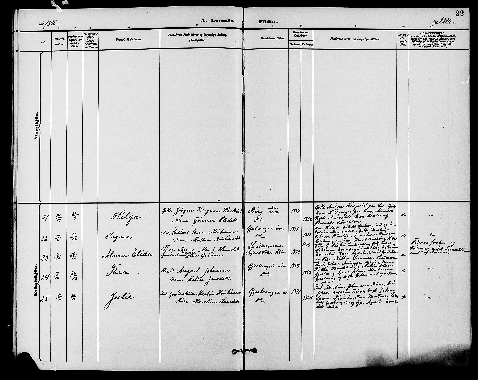 Nes prestekontor, Hedmark, AV/SAH-PREST-020/L/La/L0007: Parish register (copy) no. 7, 1892-1912, p. 22