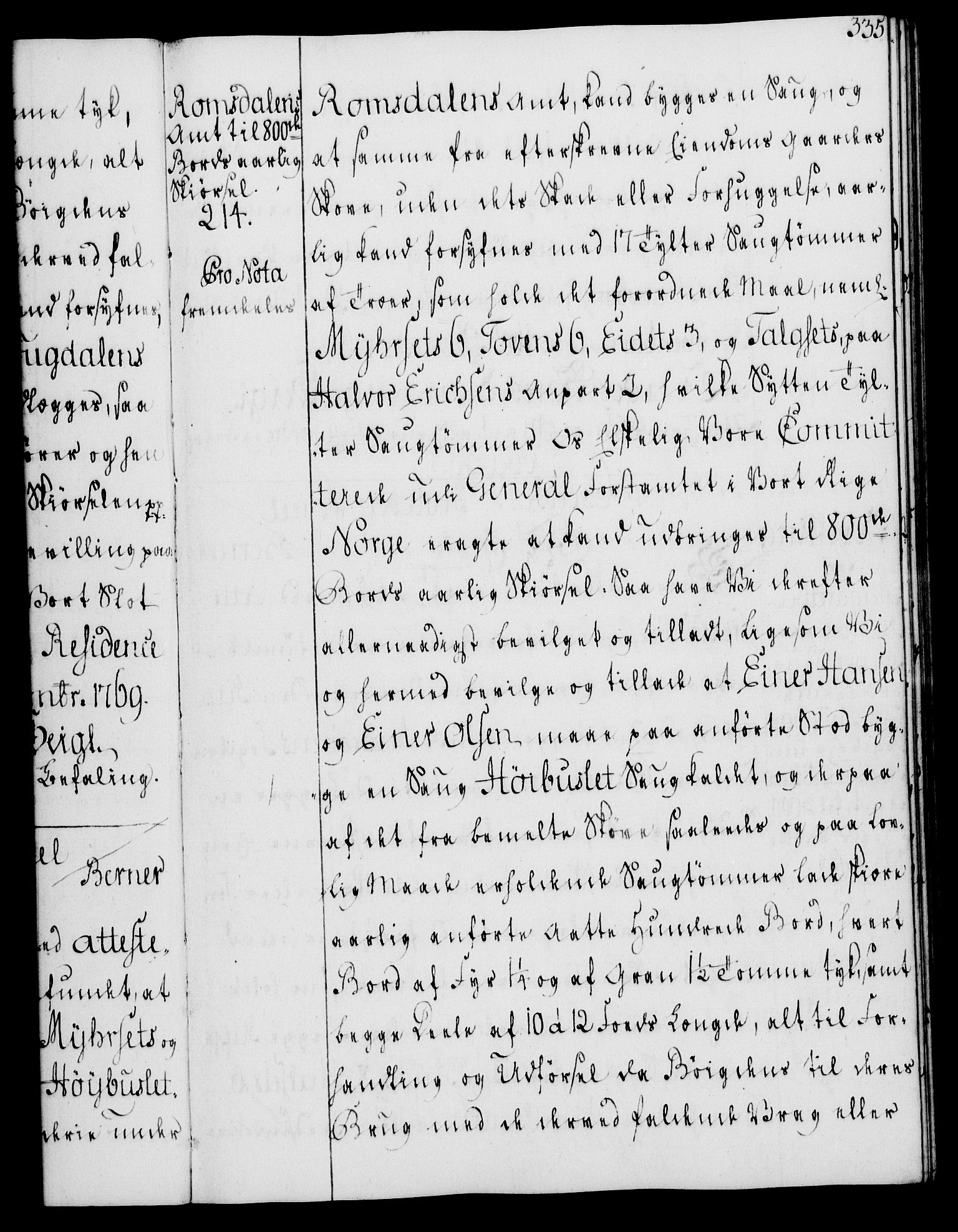 Rentekammeret, Kammerkanselliet, AV/RA-EA-3111/G/Gg/Gga/L0008: Norsk ekspedisjonsprotokoll med register (merket RK 53.8), 1768-1771, p. 335