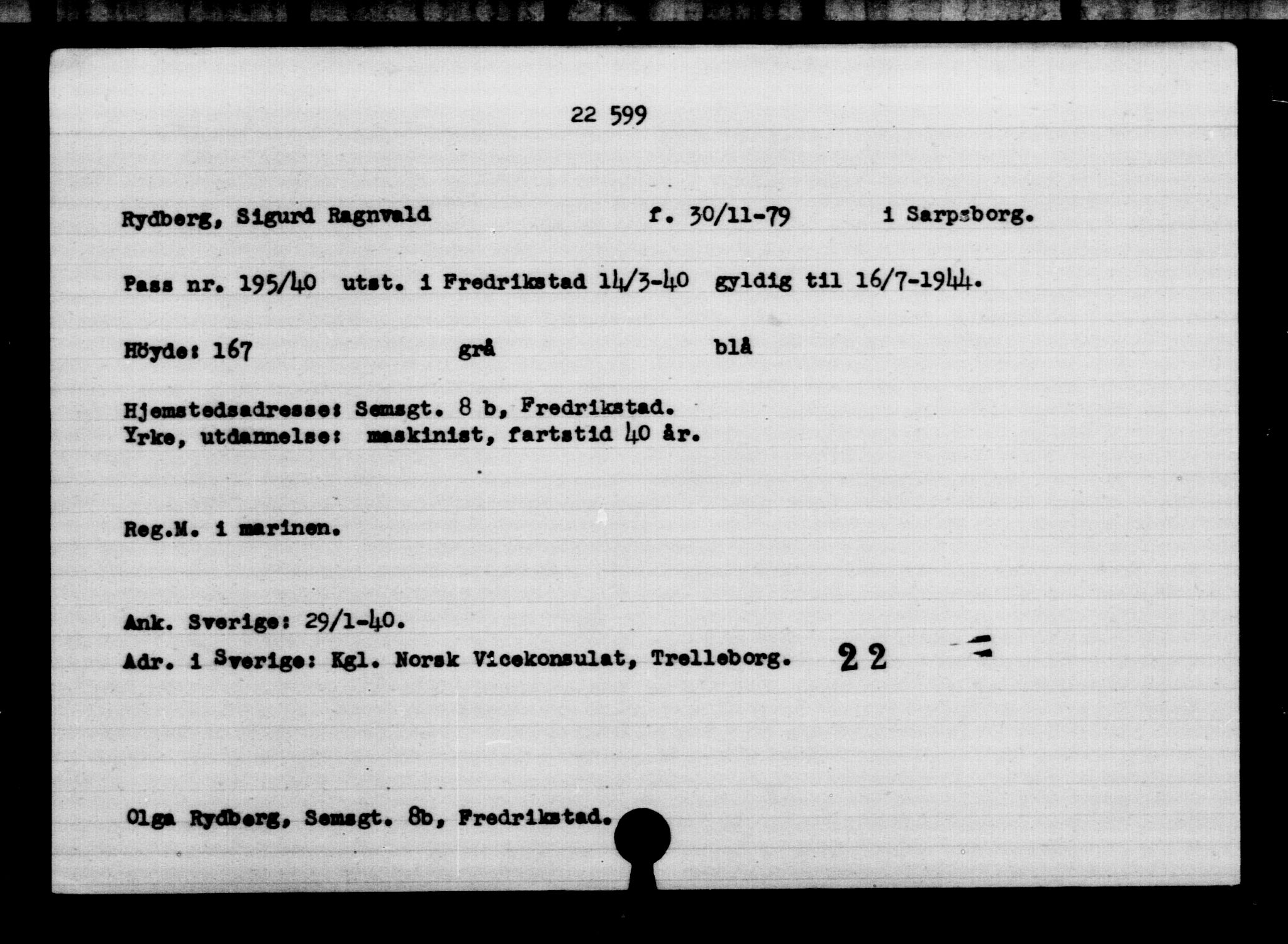 Den Kgl. Norske Legasjons Flyktningskontor, RA/S-6753/V/Va/L0010: Kjesäterkartoteket.  Flyktningenr. 22000-25314, 1940-1945, p. 661