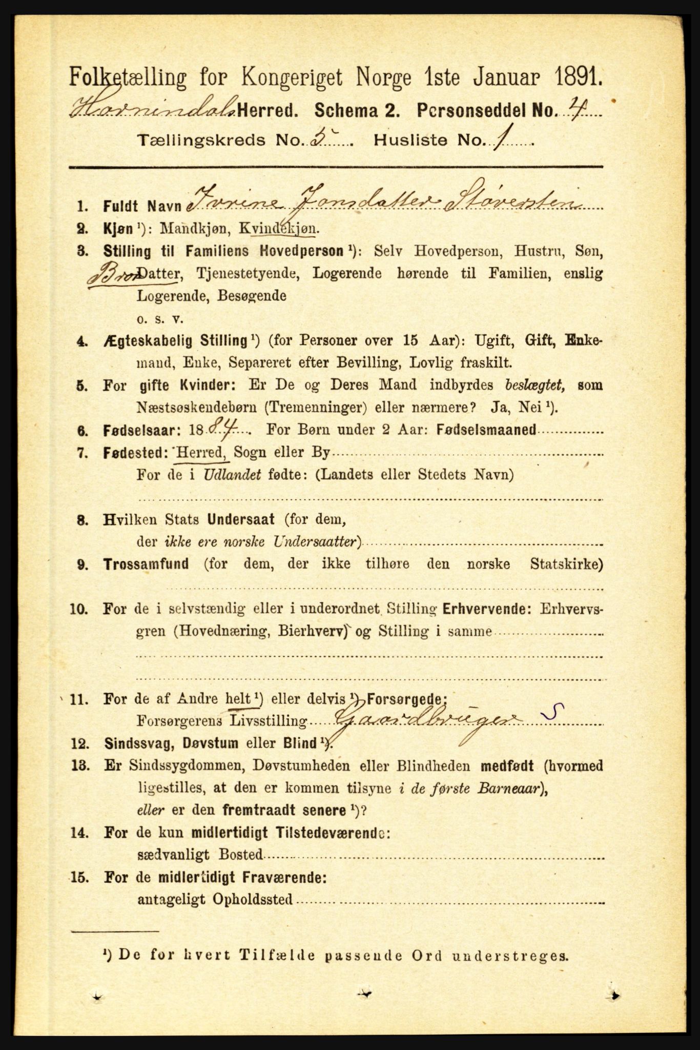 RA, 1891 census for 1444 Hornindal, 1891, p. 1144