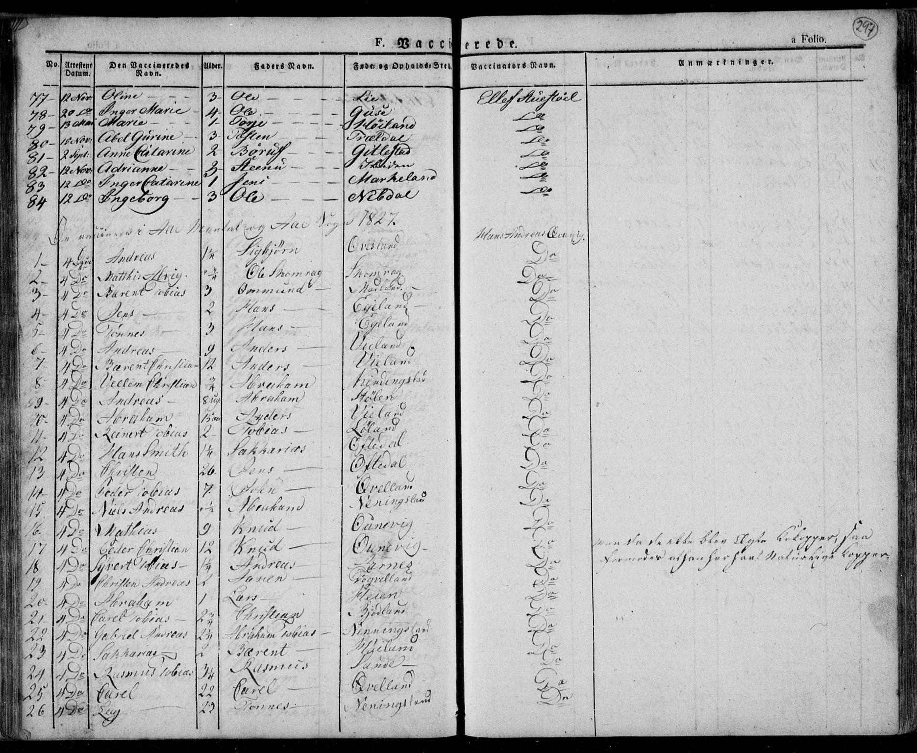 Lyngdal sokneprestkontor, AV/SAK-1111-0029/F/Fa/Fac/L0007: Parish register (official) no. A 7, 1825-1838, p. 297