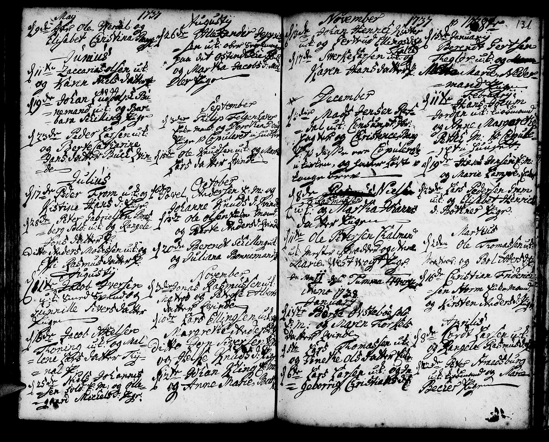 Korskirken sokneprestembete, SAB/A-76101/H/Haa/L0008: Parish register (official) no. A 8, 1698-1747, p. 131