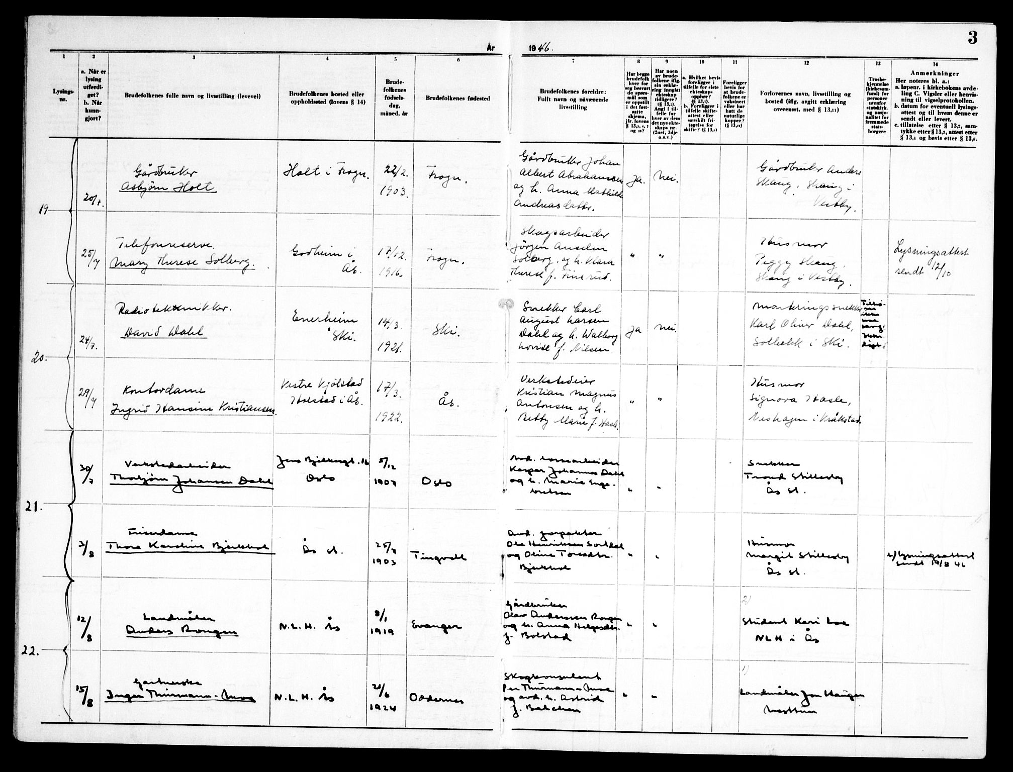 Ås prestekontor Kirkebøker, SAO/A-10894/H/Ha/L0002: Banns register no. 2, 1946-1955, p. 3