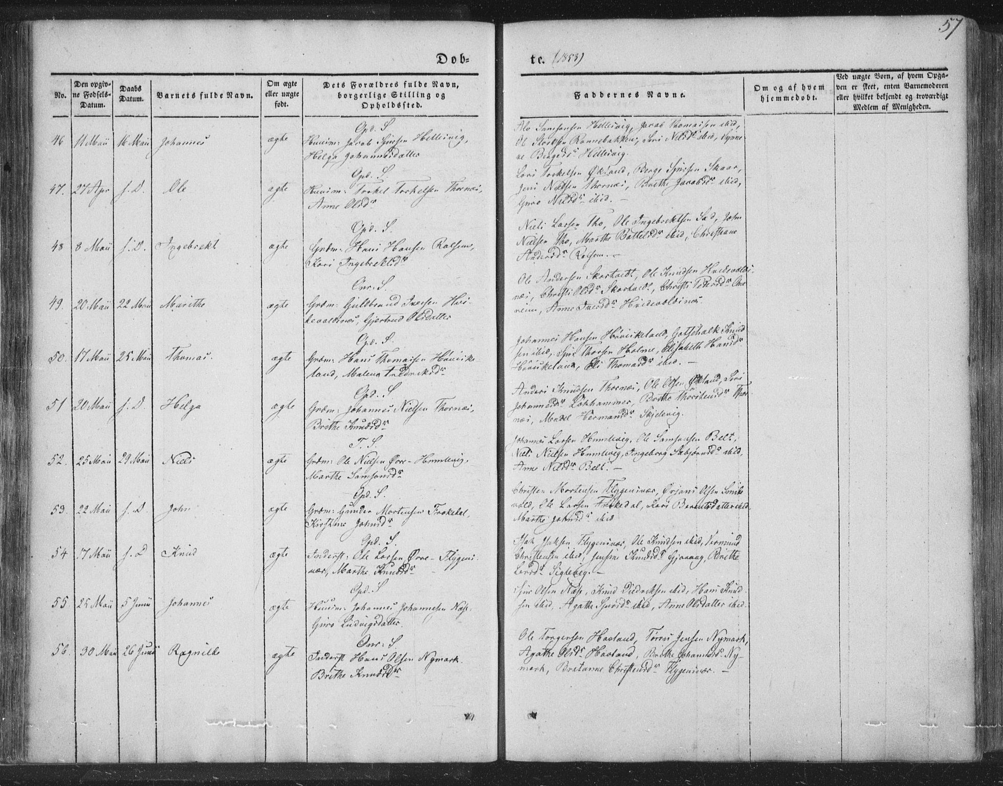 Tysnes sokneprestembete, AV/SAB-A-78601/H/Haa: Parish register (official) no. A 10, 1848-1859, p. 57