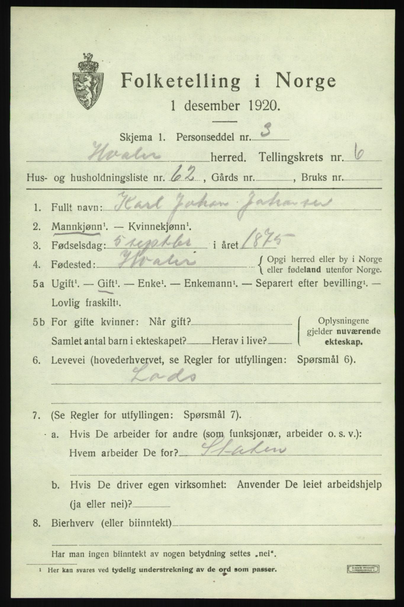 SAO, 1920 census for Hvaler, 1920, p. 6416