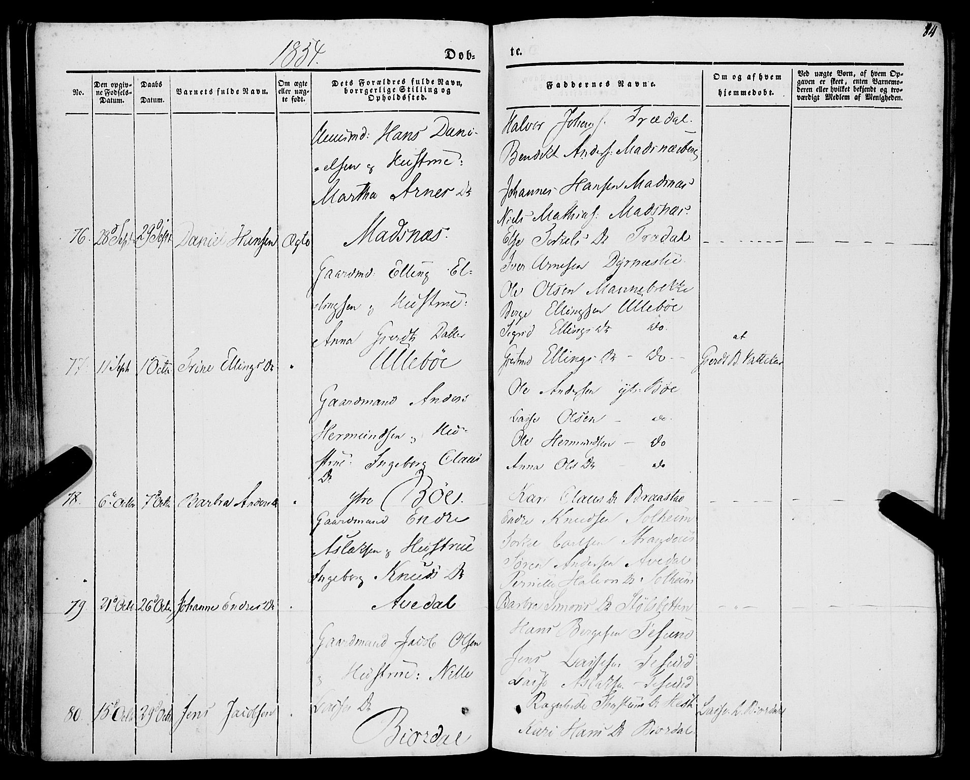Lavik sokneprestembete, SAB/A-80901: Parish register (official) no. A 3, 1843-1863, p. 84