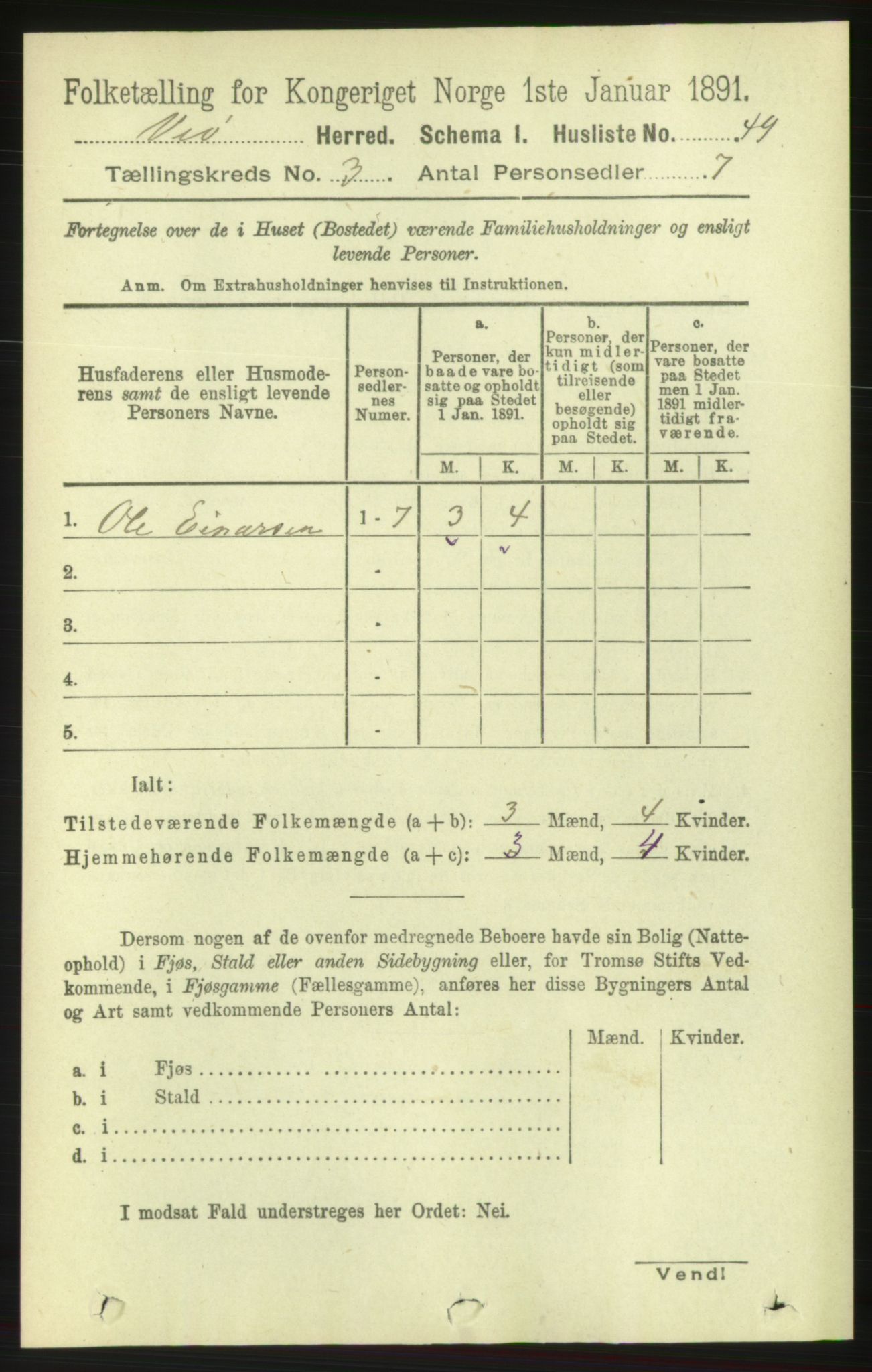 RA, 1891 census for 1541 Veøy, 1891, p. 1409