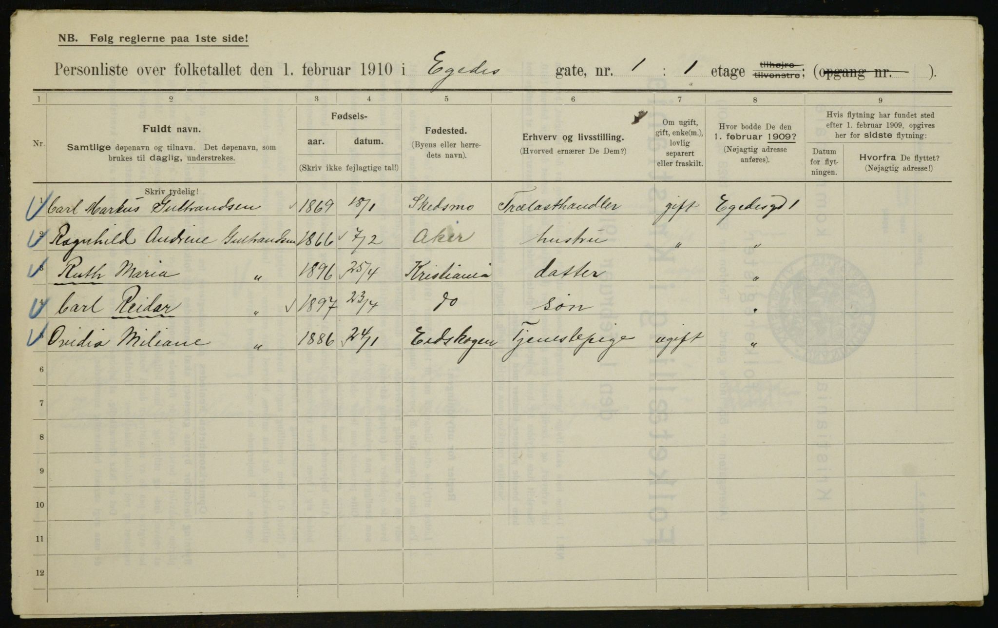 OBA, Municipal Census 1910 for Kristiania, 1910, p. 17794