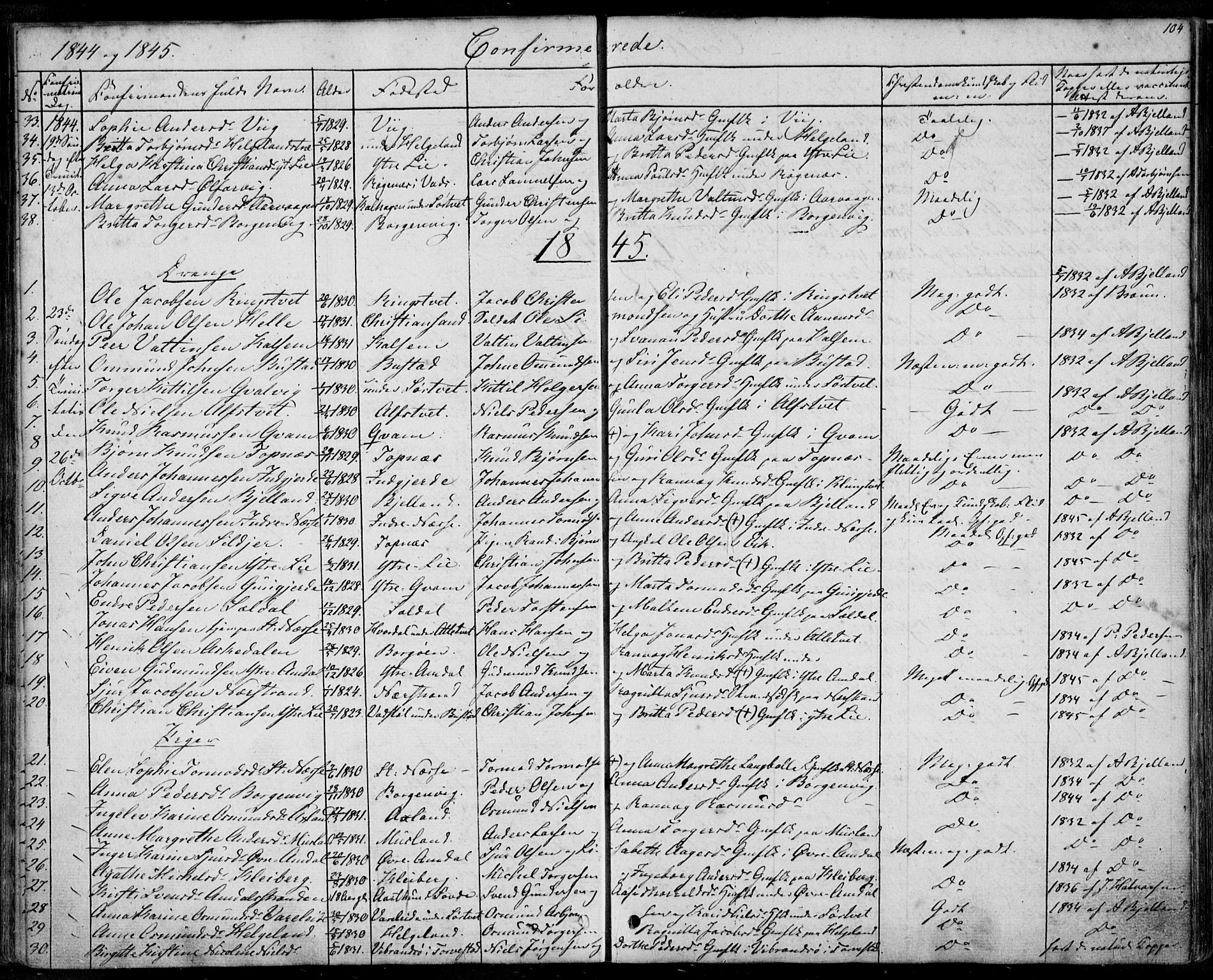 Nedstrand sokneprestkontor, SAST/A-101841/01/IV: Parish register (official) no. A 8, 1839-1860, p. 104