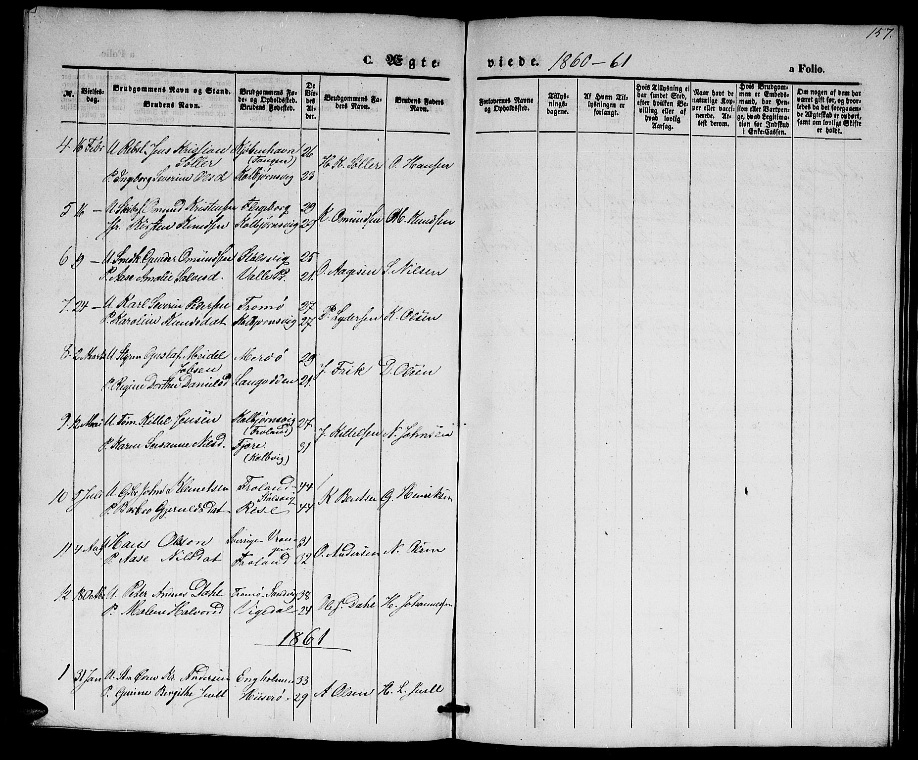 Hisøy sokneprestkontor, SAK/1111-0020/F/Fb/L0001: Parish register (copy) no. B 1, 1849-1872, p. 157