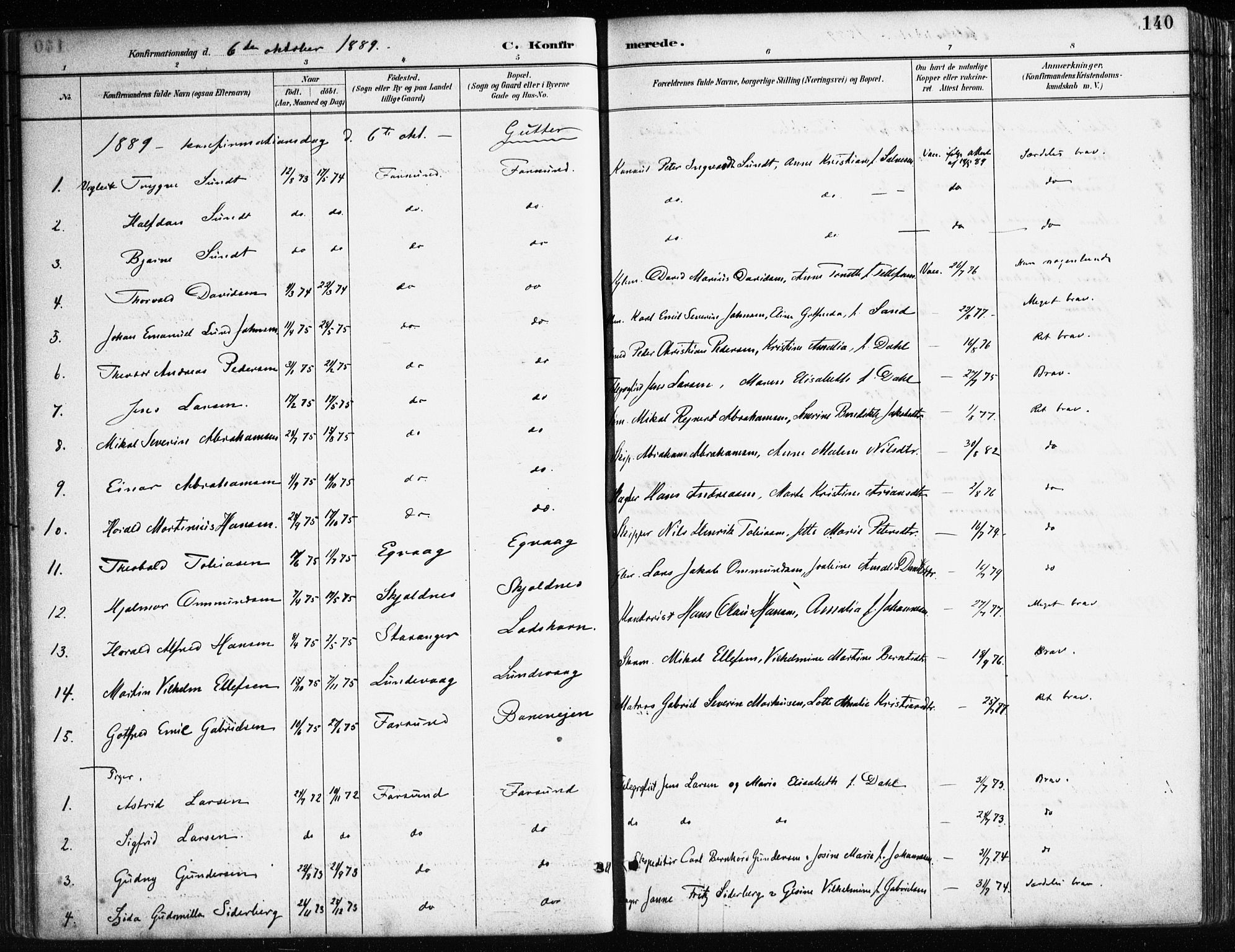 Farsund sokneprestkontor, SAK/1111-0009/F/Fa/L0006: Parish register (official) no. A 6, 1887-1920, p. 140