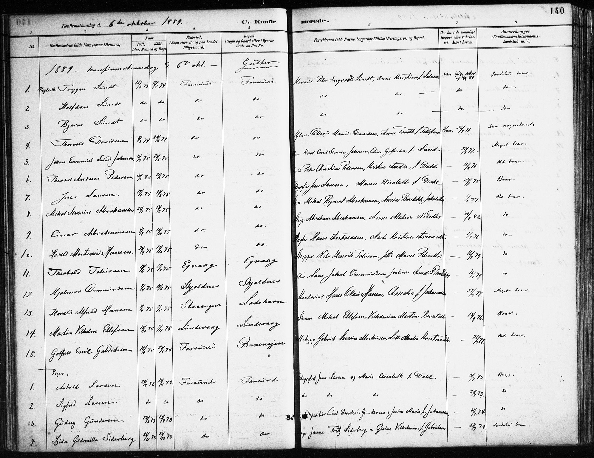 Farsund sokneprestkontor, AV/SAK-1111-0009/F/Fa/L0006: Parish register (official) no. A 6, 1887-1920, p. 140