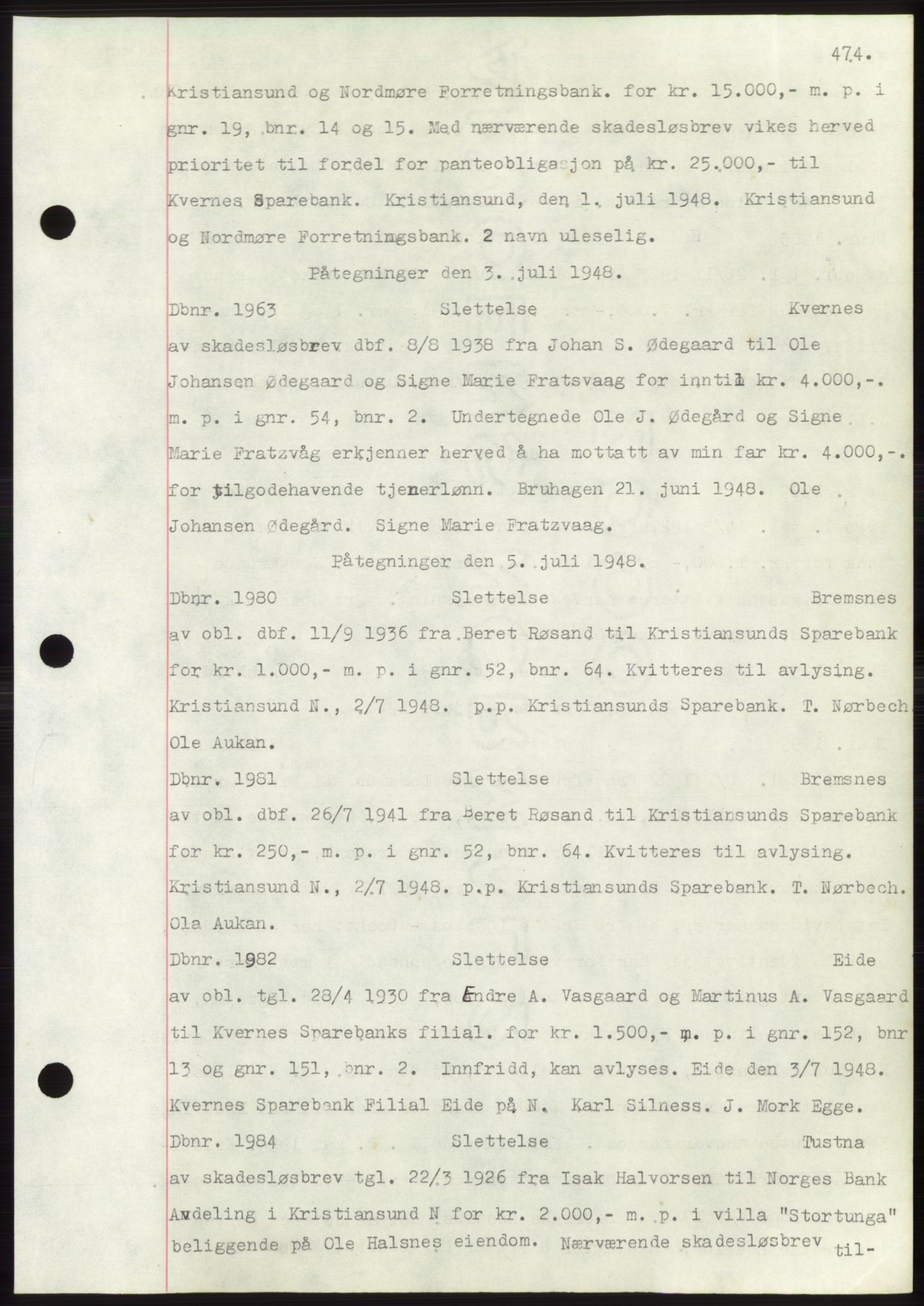 Nordmøre sorenskriveri, SAT/A-4132/1/2/2Ca: Mortgage book no. C82b, 1946-1951, Diary no: : 1963/1948