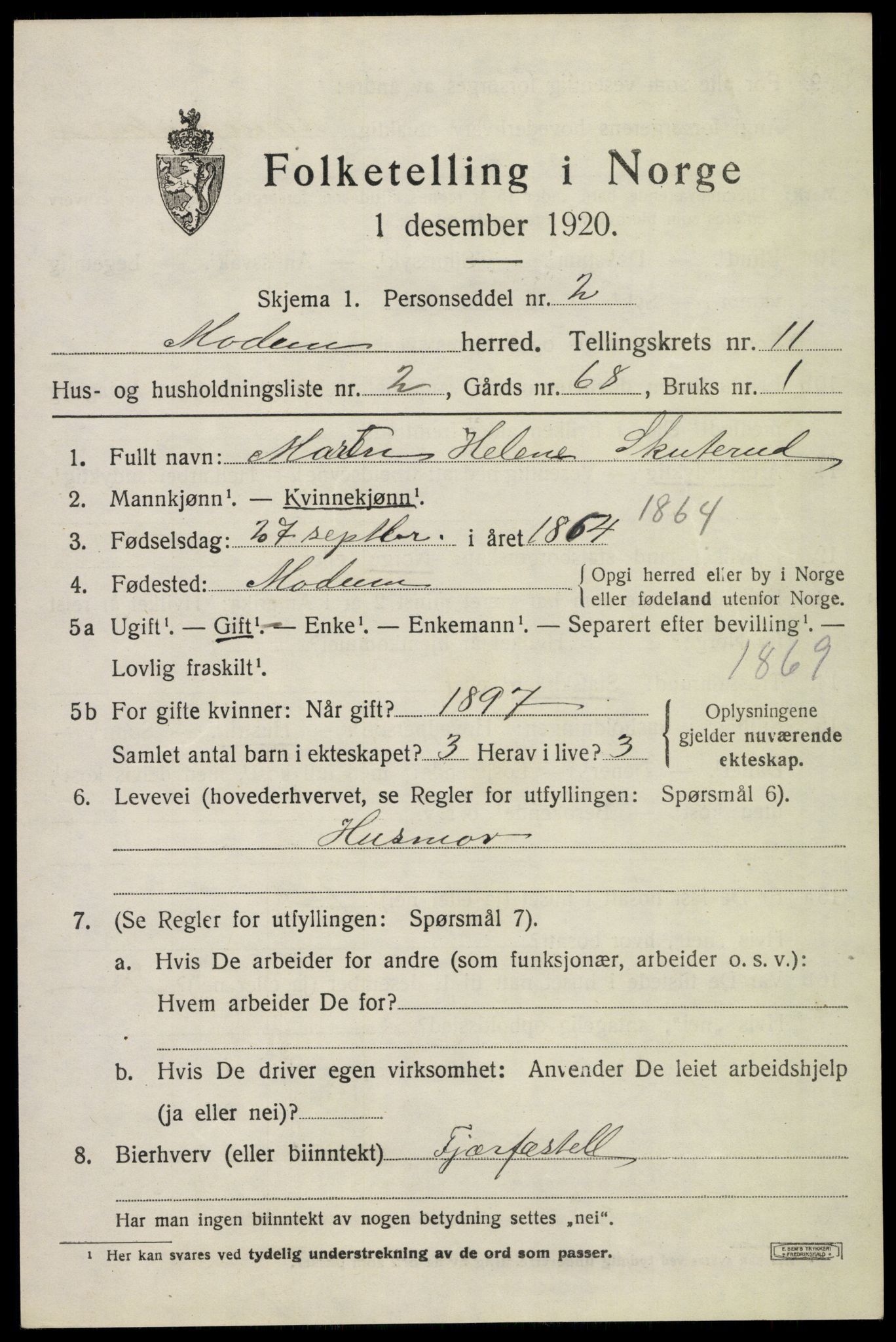 SAKO, 1920 census for Modum, 1920, p. 13745