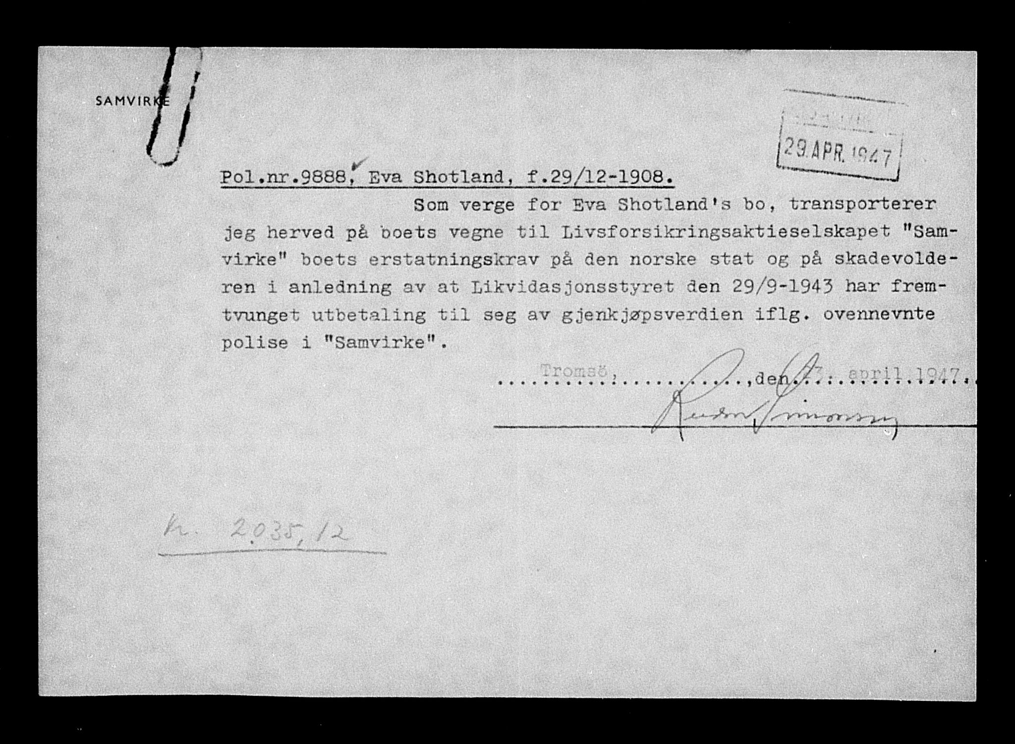 Justisdepartementet, Tilbakeføringskontoret for inndratte formuer, AV/RA-S-1564/H/Hc/Hcb/L0915: --, 1945-1947, p. 417