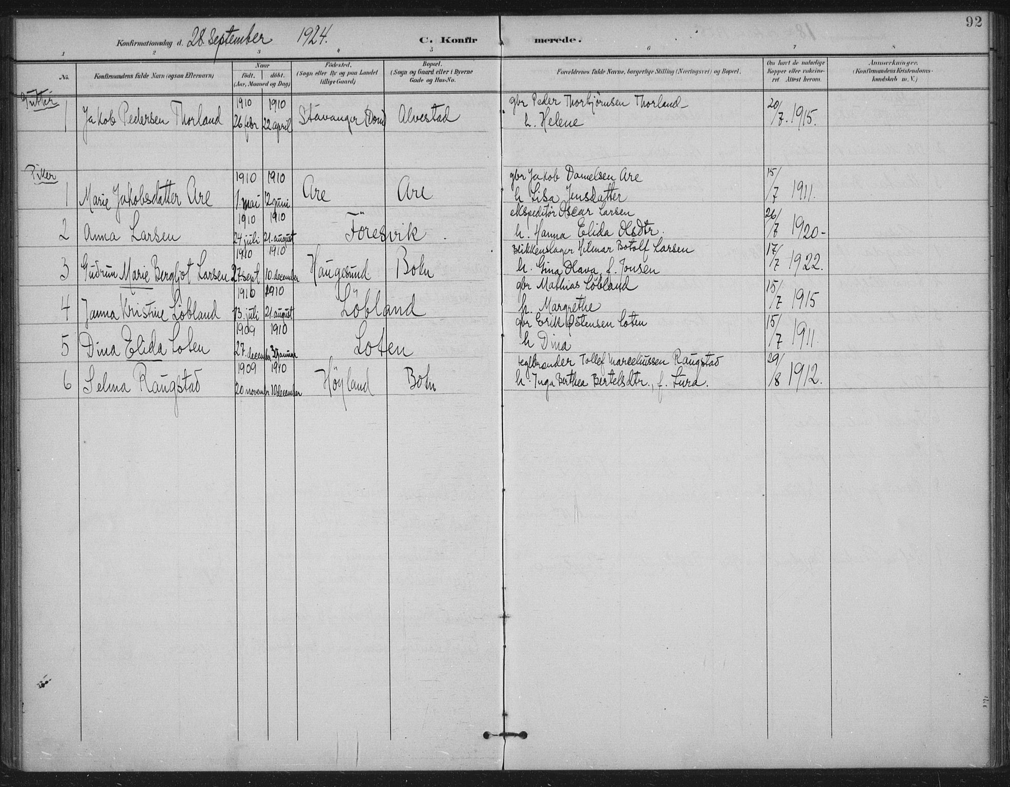 Tysvær sokneprestkontor, AV/SAST-A -101864/H/Ha/Haa/L0009: Parish register (official) no. A 9, 1898-1925, p. 92