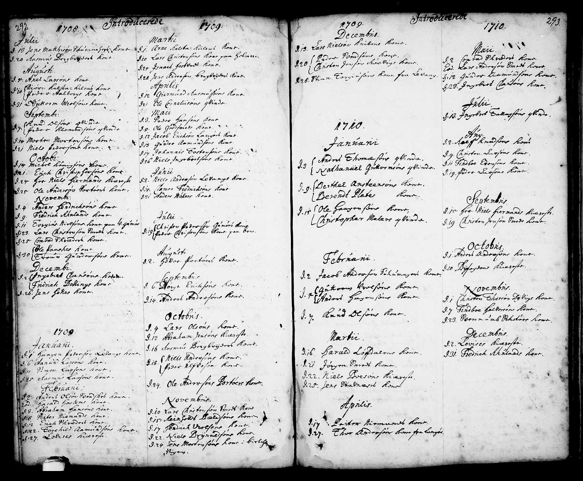Kragerø kirkebøker, SAKO/A-278/F/Fa/L0001: Parish register (official) no. 1, 1702-1766, p. 292-293