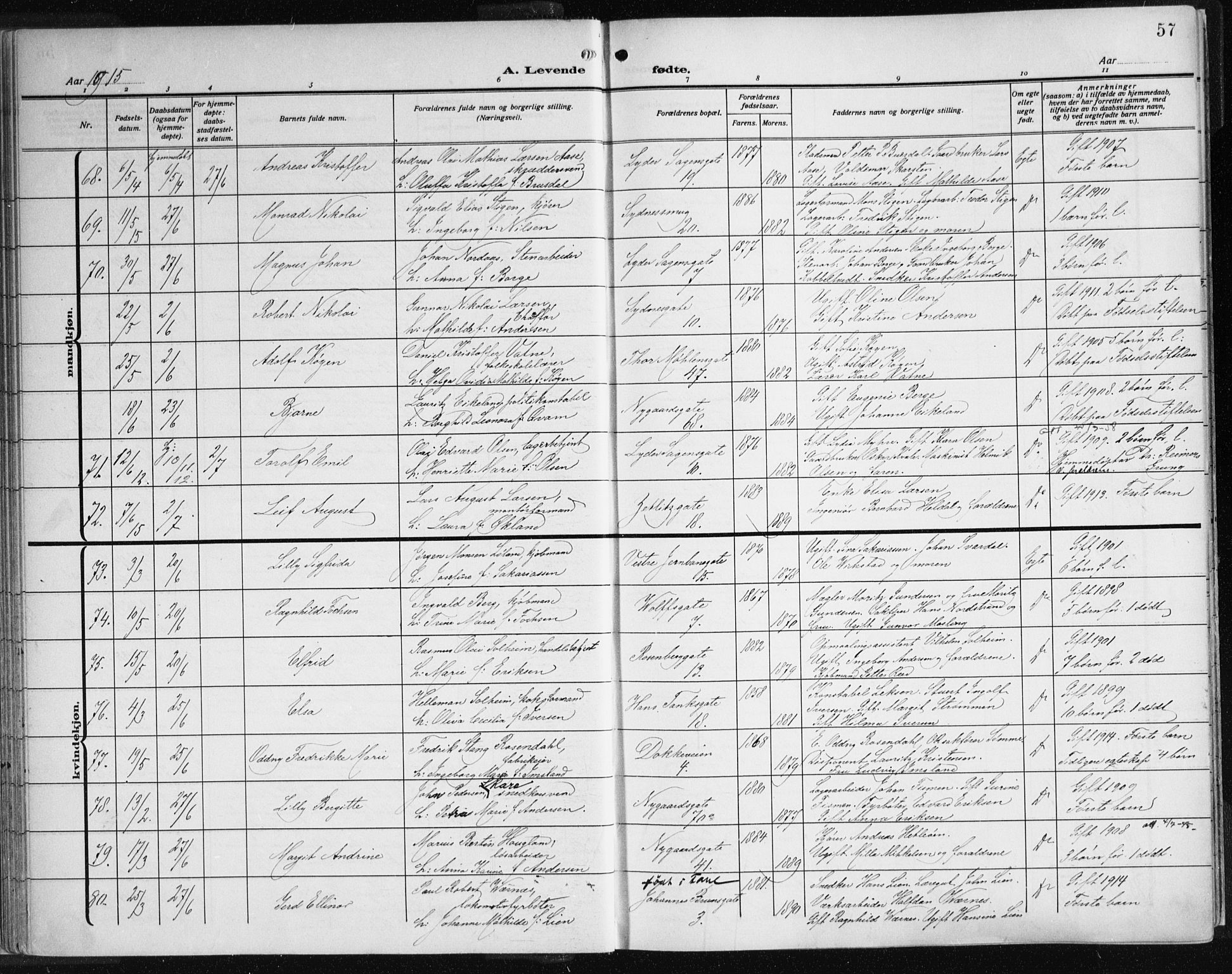 Johanneskirken sokneprestembete, AV/SAB-A-76001/H/Haa: Parish register (official) no. A 3, 1913-1934, p. 57