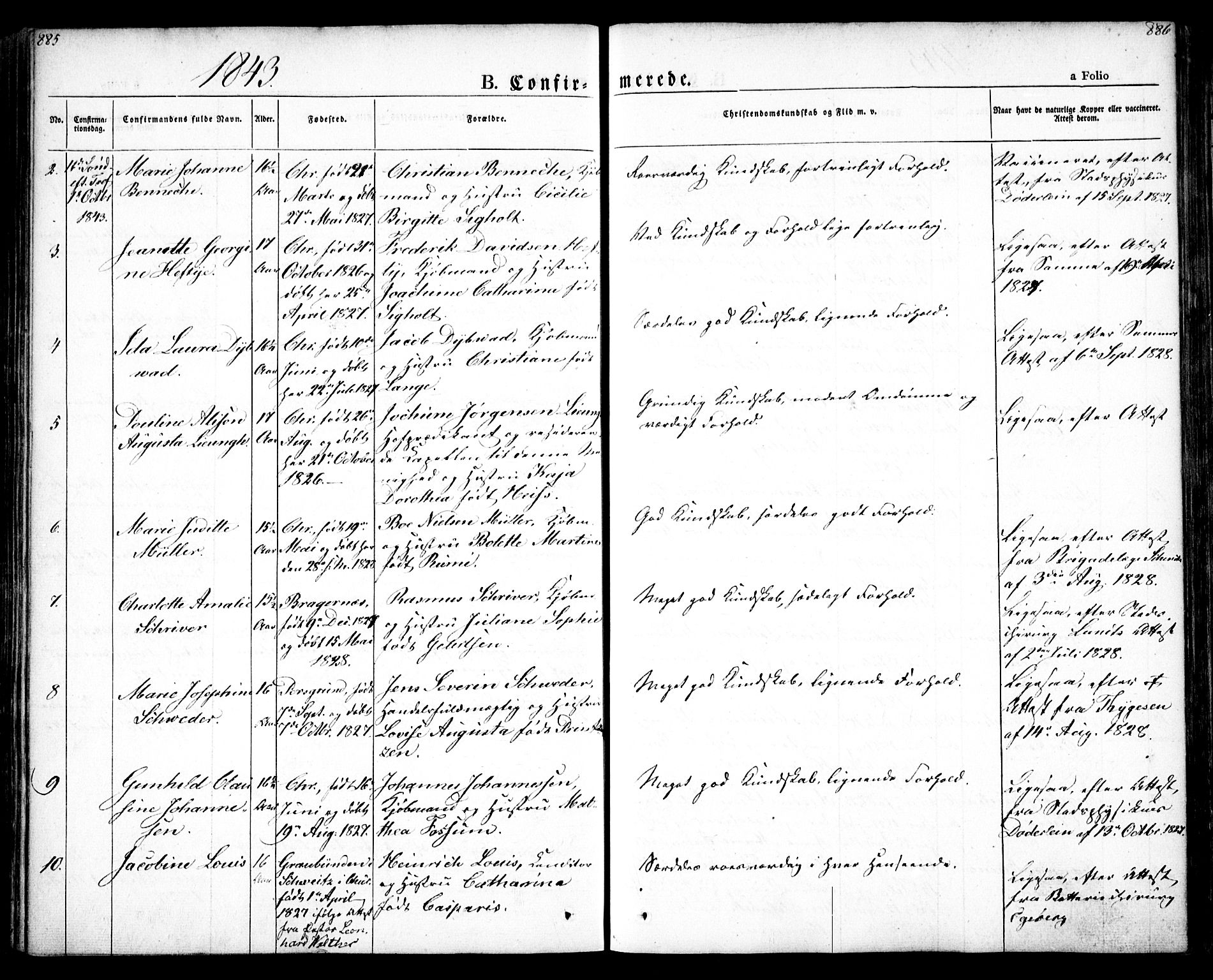 Oslo domkirke Kirkebøker, AV/SAO-A-10752/F/Fa/L0012: Parish register (official) no. 12, 1837-1845, p. 885-886