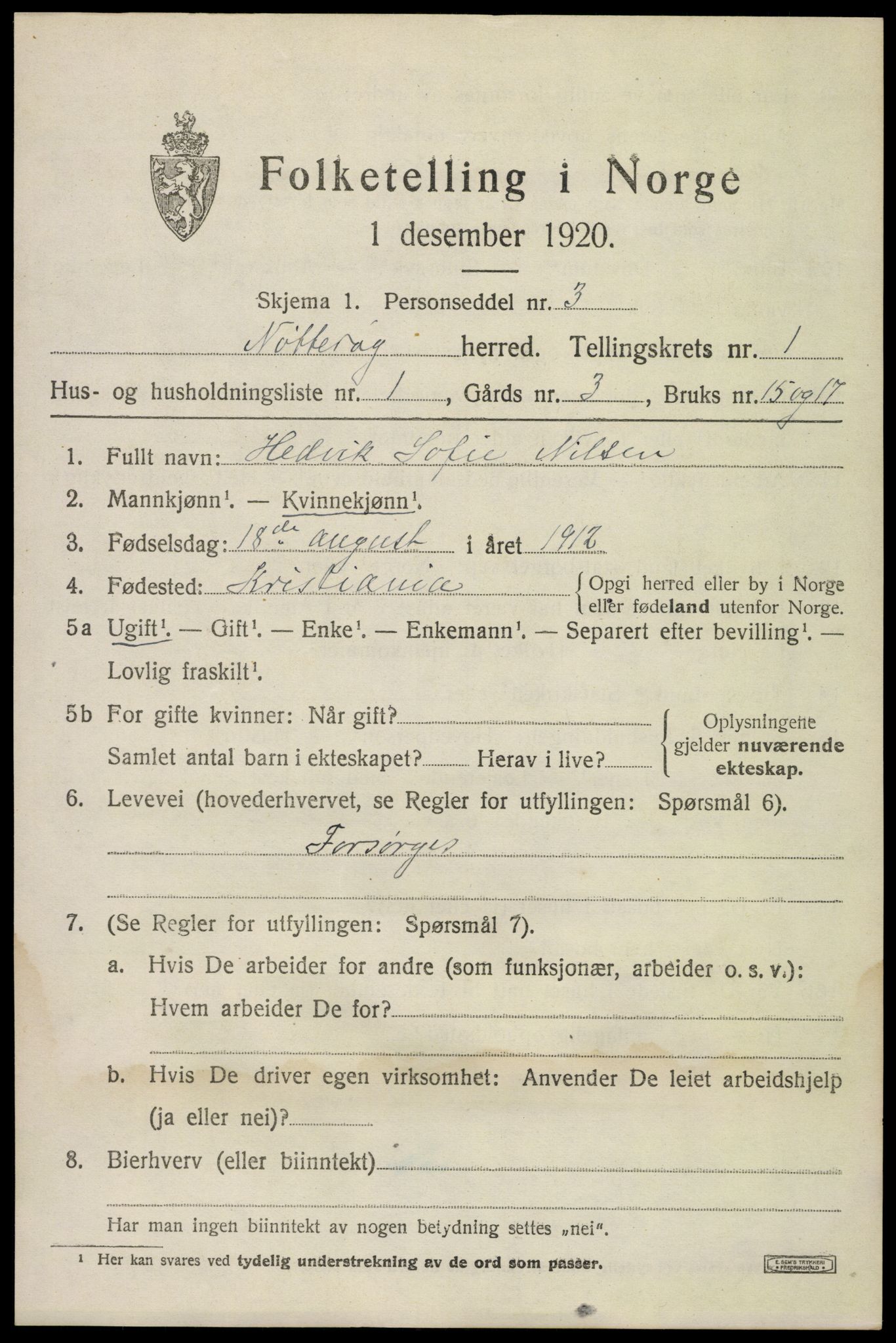 SAKO, 1920 census for Nøtterøy, 1920, p. 2841