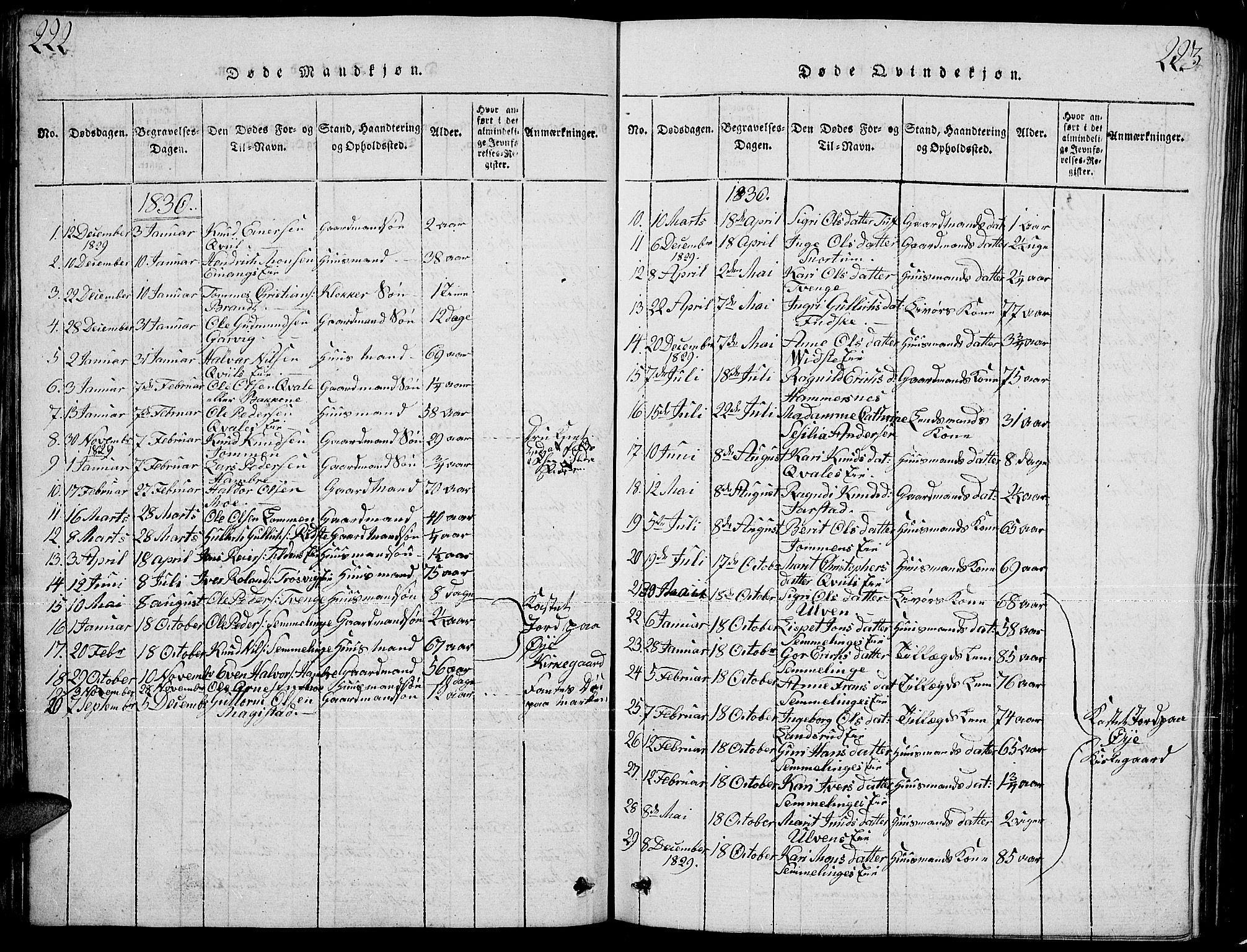Slidre prestekontor, SAH/PREST-134/H/Ha/Hab/L0001: Parish register (copy) no. 1, 1814-1838, p. 222-223