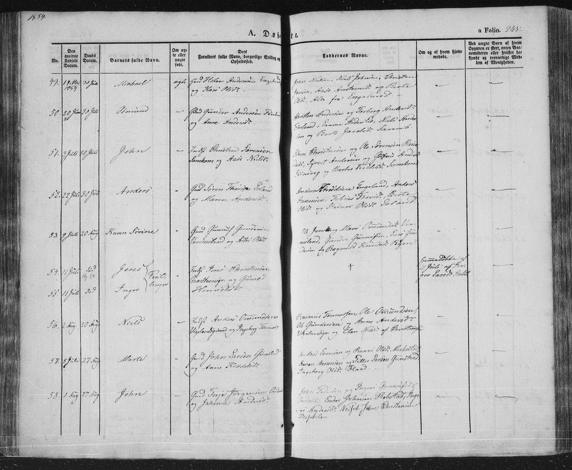 Vennesla sokneprestkontor, SAK/1111-0045/Fa/Fac/L0004: Parish register (official) no. A 4, 1834-1855, p. 245