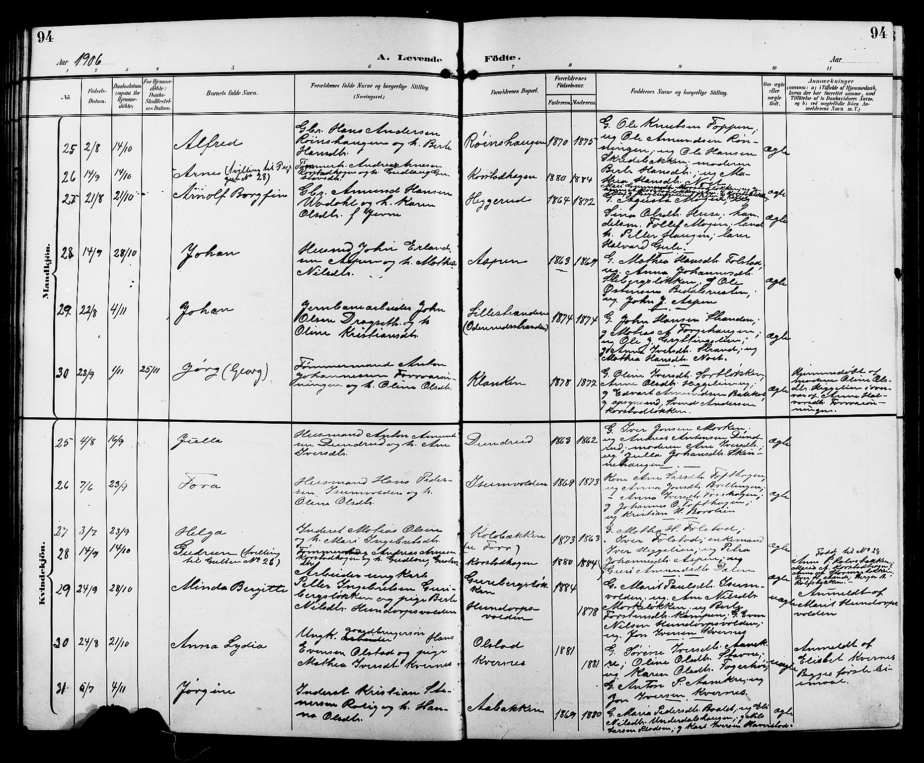 Sør-Fron prestekontor, SAH/PREST-010/H/Ha/Hab/L0004: Parish register (copy) no. 4, 1896-1911, p. 94