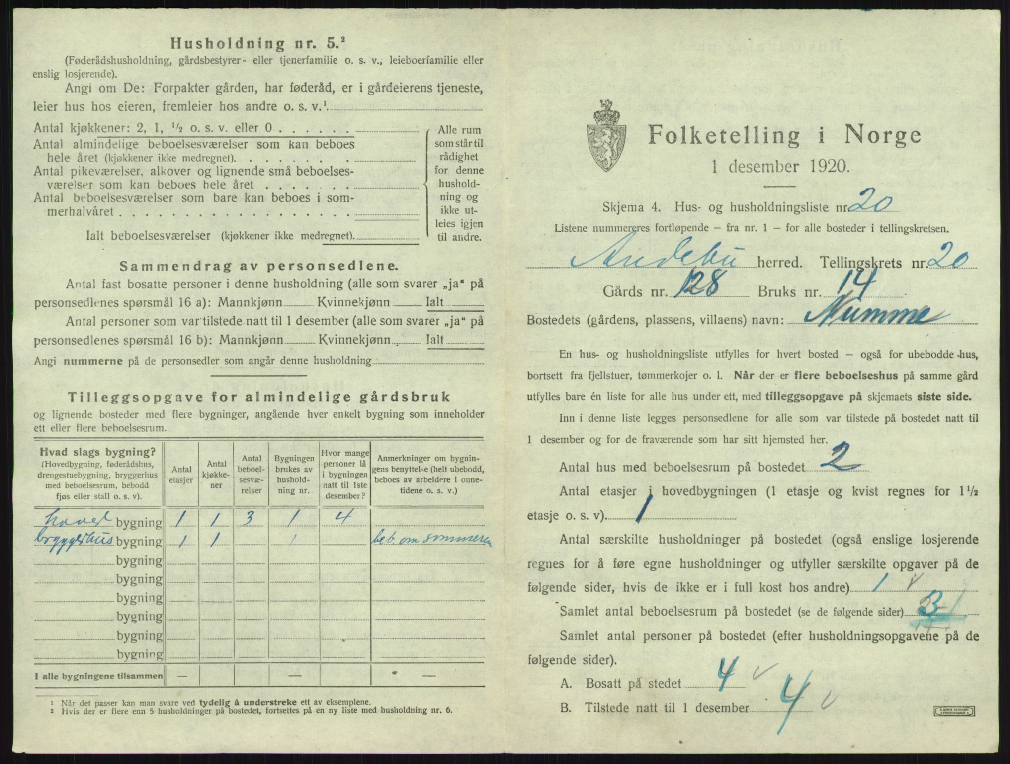 SAKO, 1920 census for Andebu, 1920, p. 1142