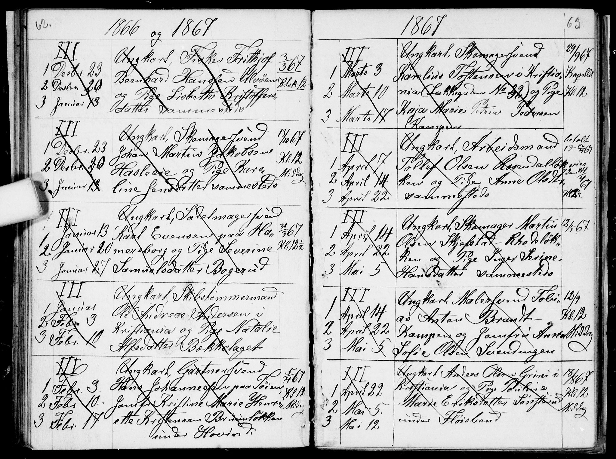 Østre Aker prestekontor Kirkebøker, SAO/A-10840/H/Ha/L0002: Banns register no. I 2, 1861-1872, p. 62-63