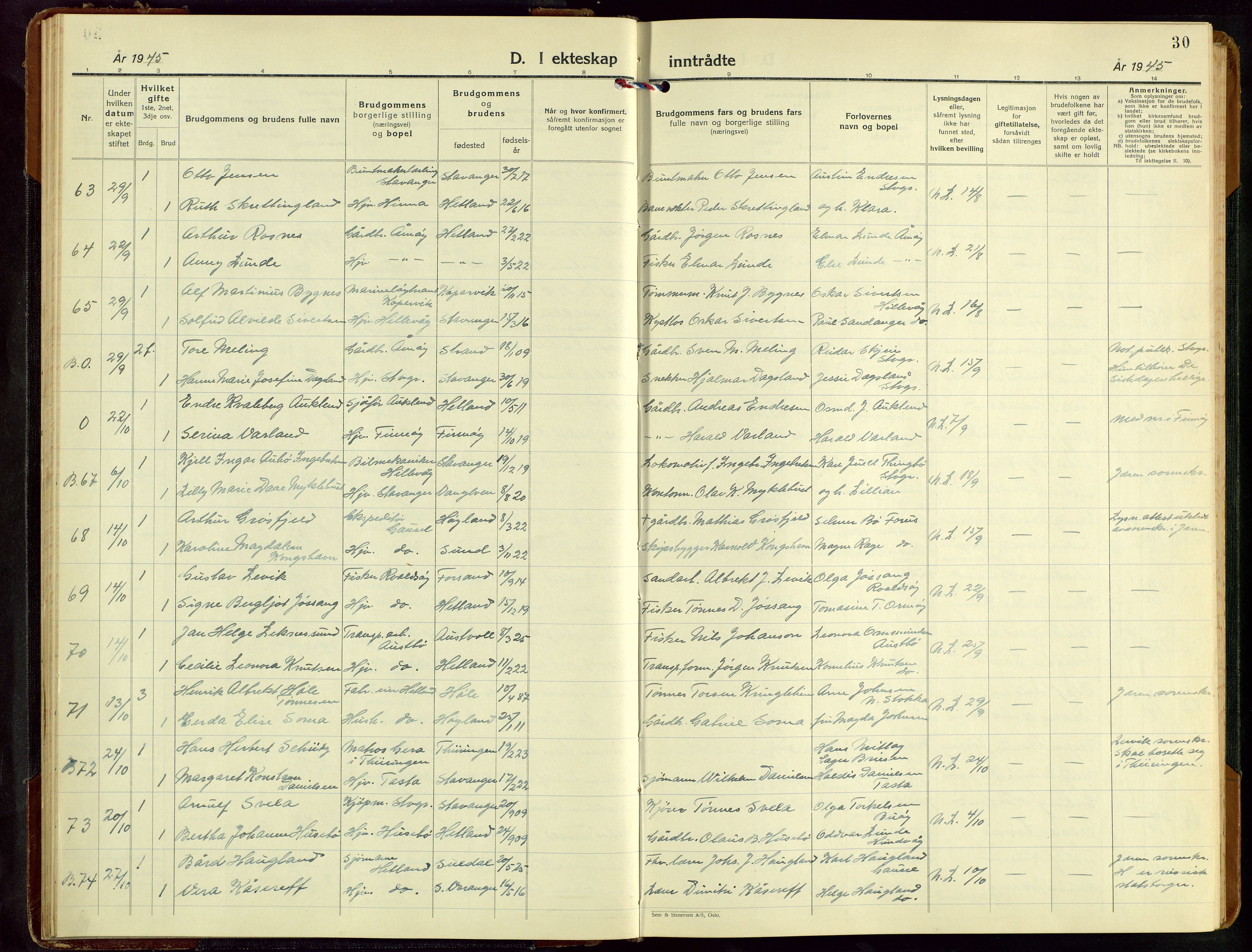 Hetland sokneprestkontor, SAST/A-101826/30/30BB/L0016: Parish register (copy) no. B 16, 1942-1960, p. 30