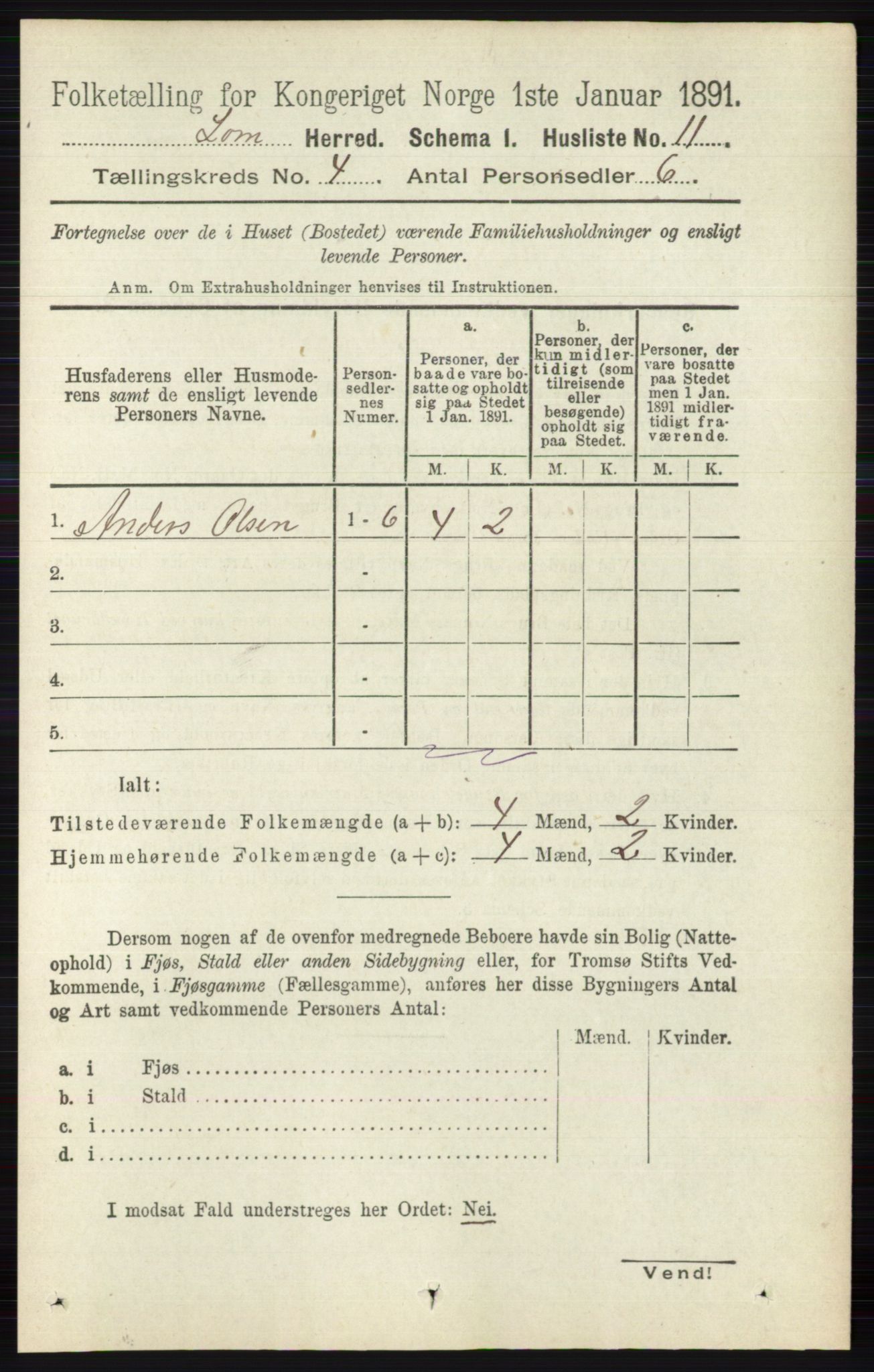 RA, 1891 census for 0514 Lom, 1891, p. 1466