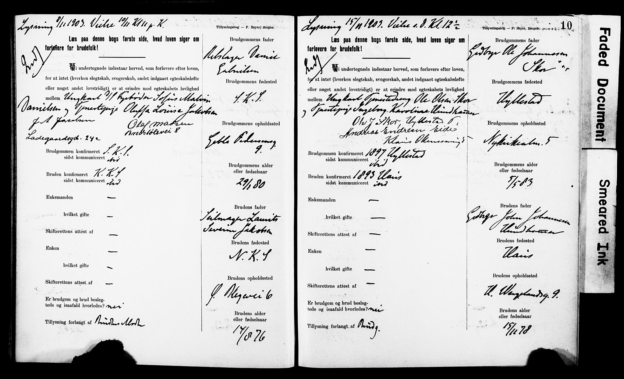 Korskirken sokneprestembete, AV/SAB-A-76101: Best man's statements no. II.5.8, 1903-1908, p. 10