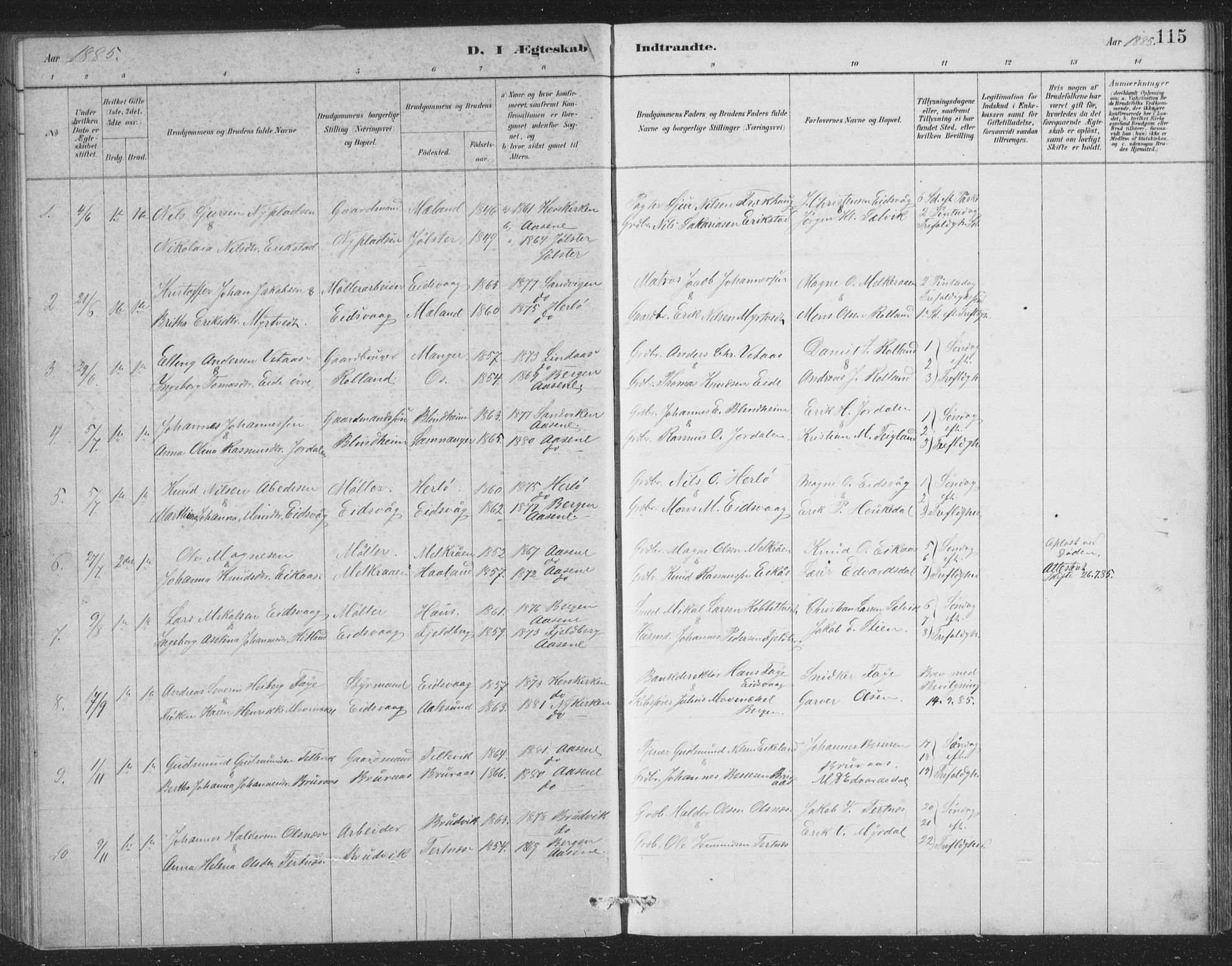 Åsane sokneprestembete, SAB/A-79401/H/Hab: Parish register (copy) no. A 2, 1885-1898, p. 115