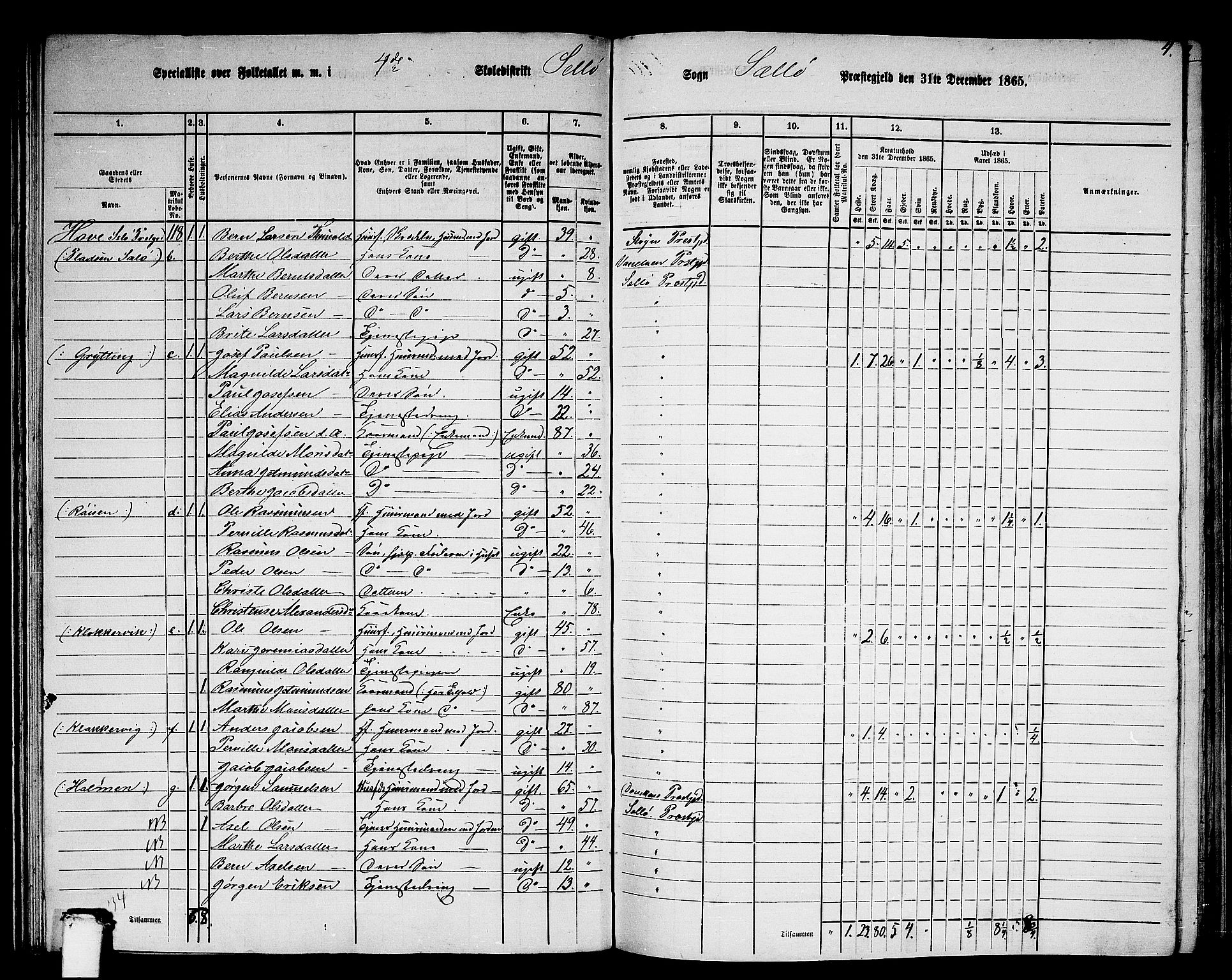 RA, 1865 census for Selje, 1865, p. 68