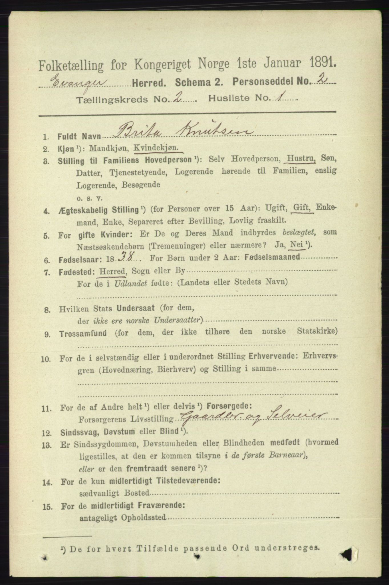 RA, 1891 census for 1237 Evanger, 1891, p. 332