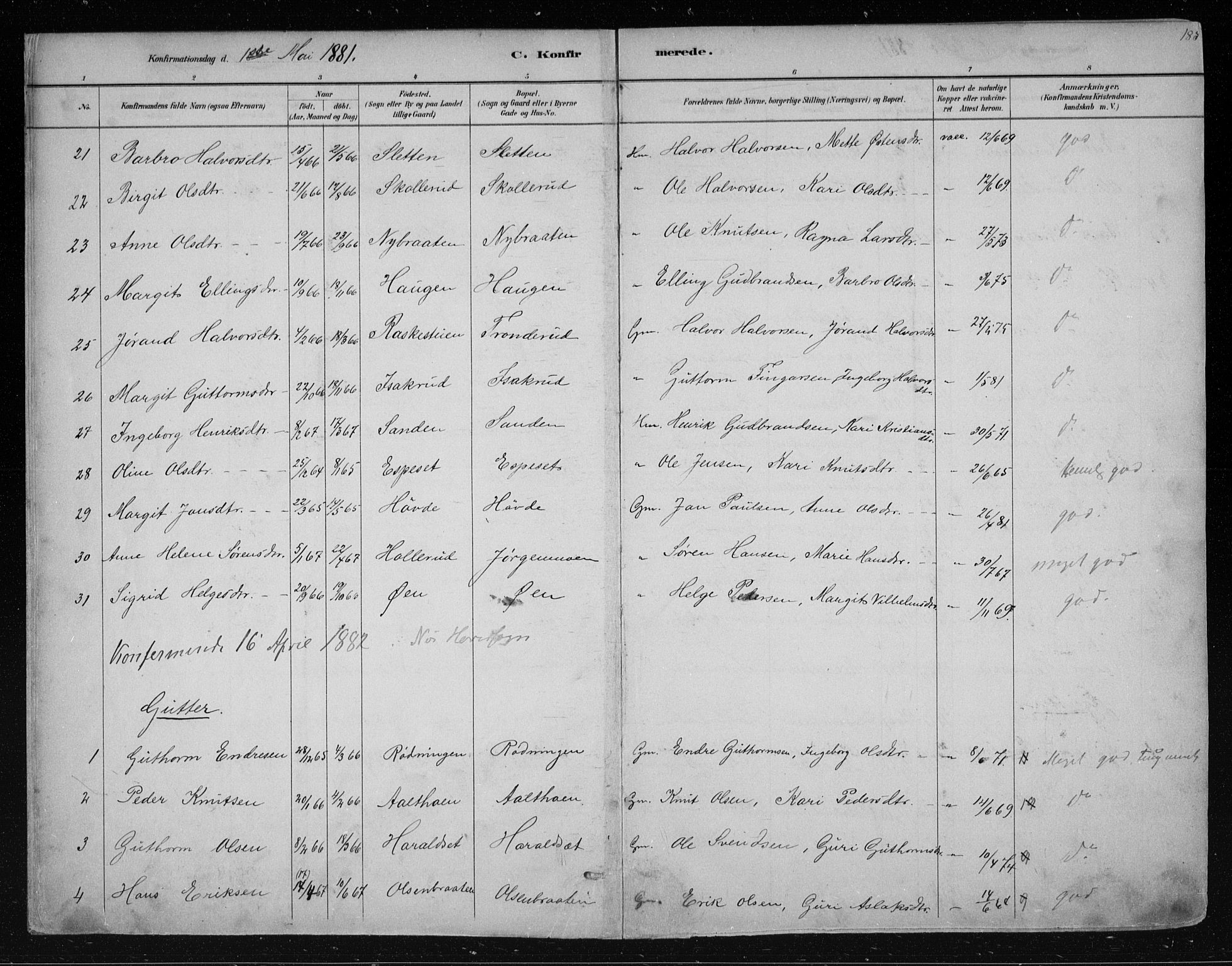 Nes kirkebøker, AV/SAKO-A-236/F/Fa/L0011: Parish register (official) no. 11, 1881-1912, p. 185