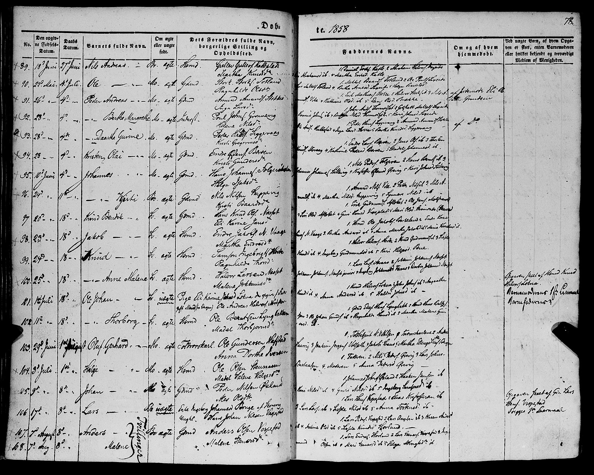 Finnås sokneprestembete, SAB/A-99925/H/Ha/Haa/Haaa/L0007: Parish register (official) no. A 7, 1850-1862, p. 78