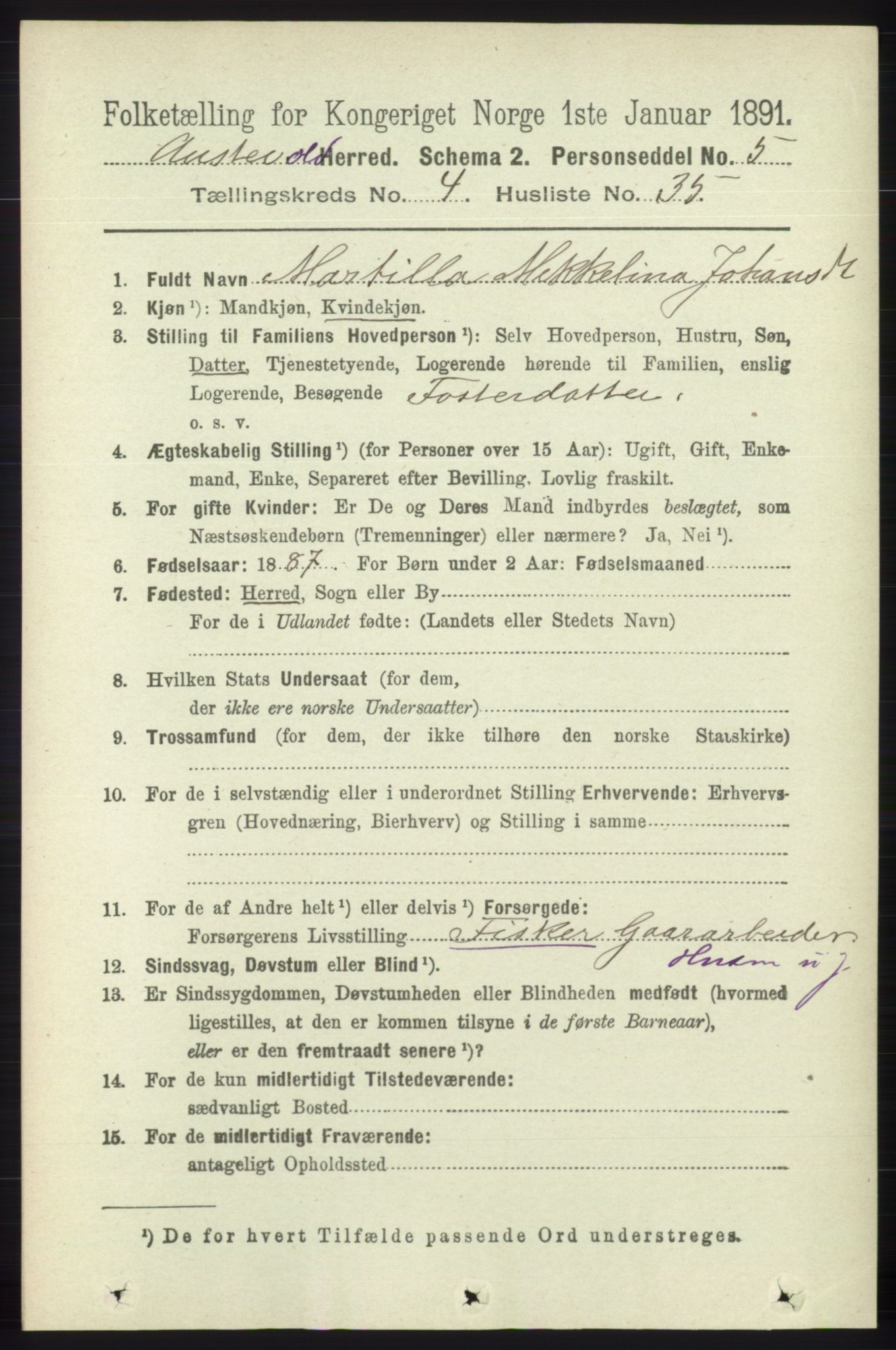 RA, 1891 census for 1244 Austevoll, 1891, p. 1614