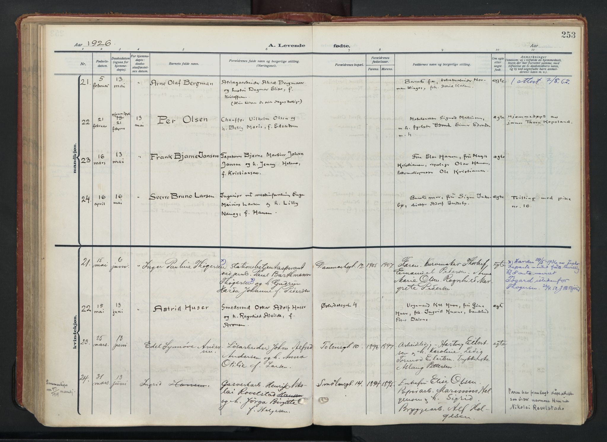 Vålerengen prestekontor Kirkebøker, AV/SAO-A-10878/F/Fa/L0004: Parish register (official) no. 4, 1915-1929, p. 253